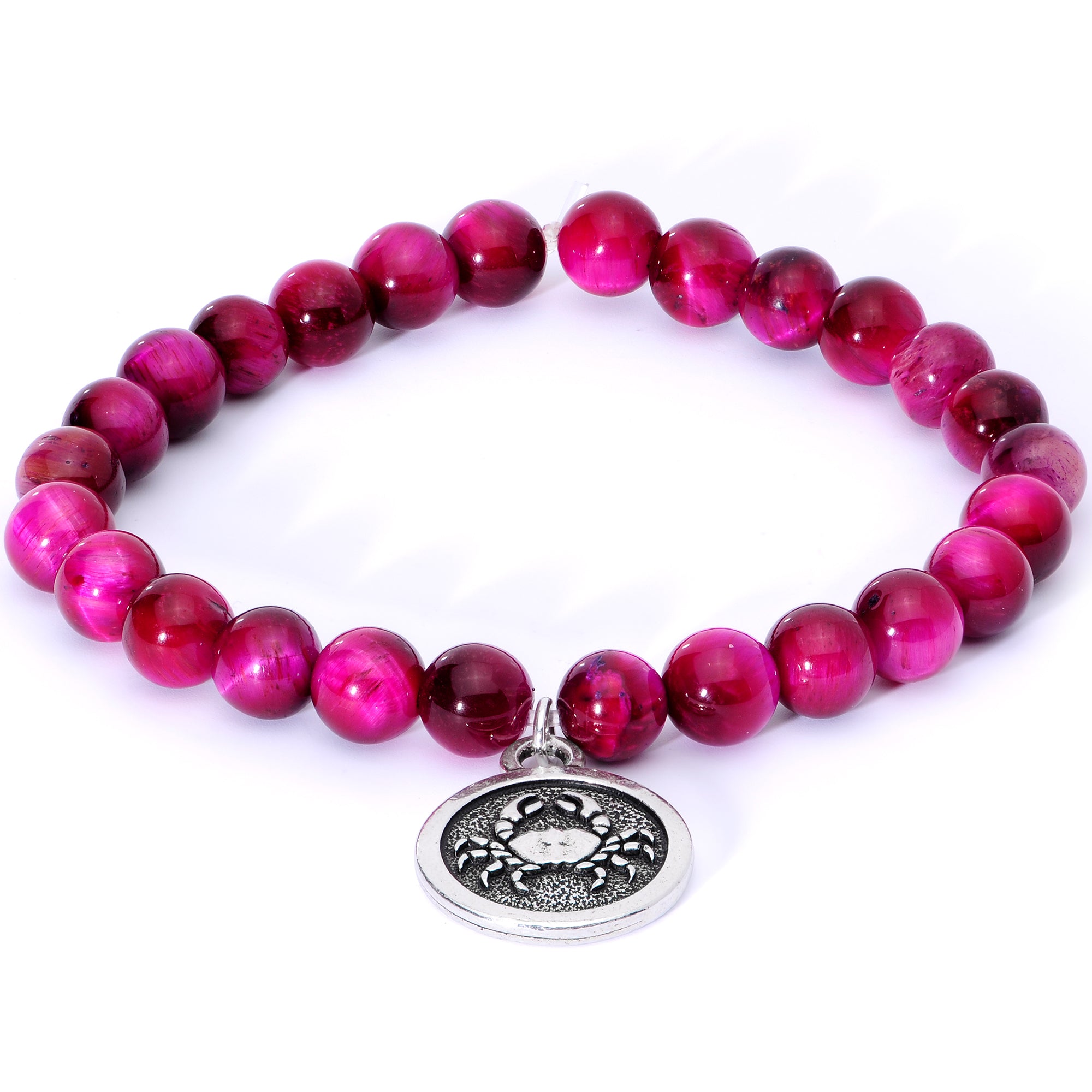 Handmade Lava Stone Fuschia Tigers Eye Cancer Zodiac Bracelet Set of 2