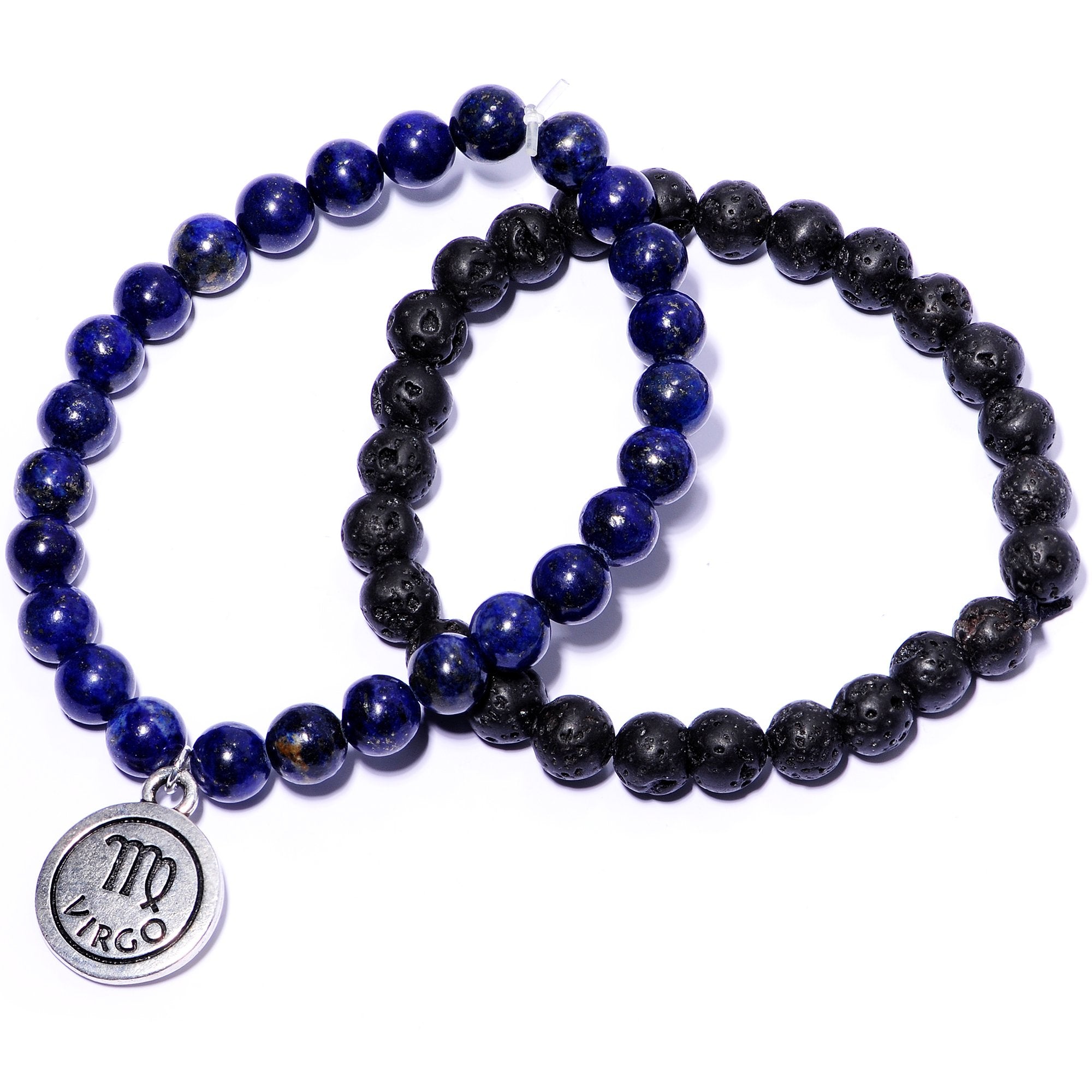 Handmade Lava Stone Lapis Lazuli Virgo Zodiac Bracelet Set of 2