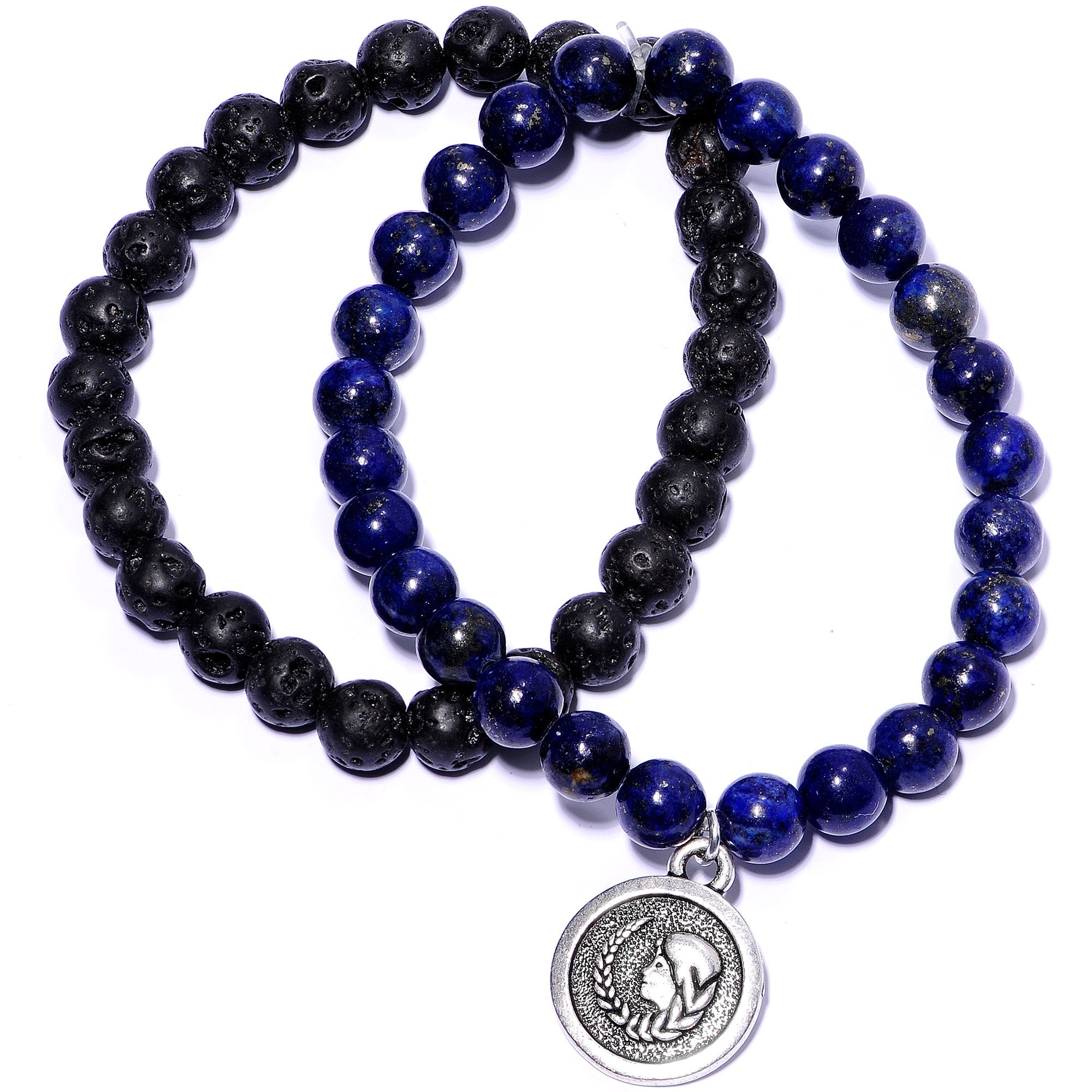 Handmade Lava Stone Lapis Lazuli Virgo Zodiac Bracelet Set of 2