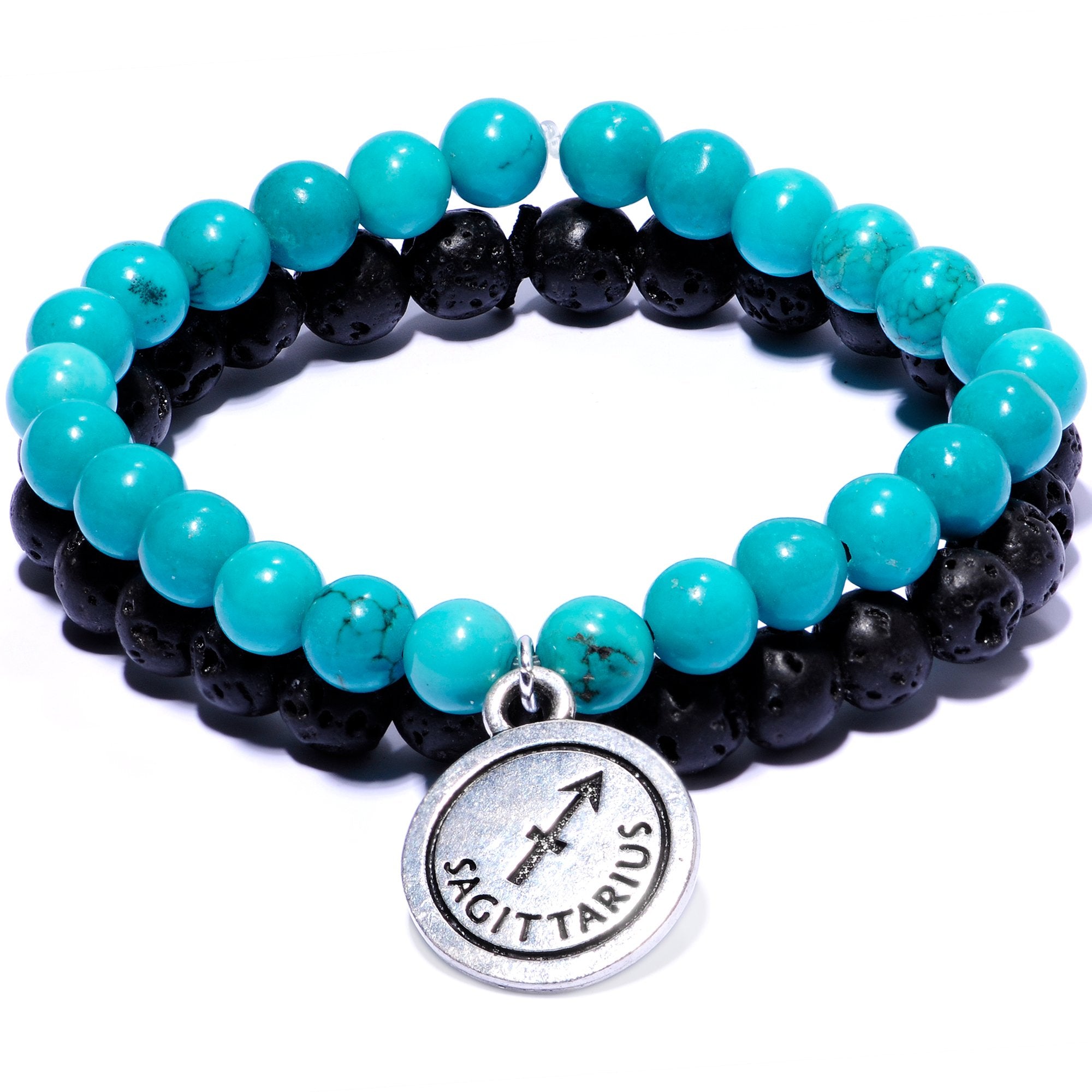 Handmade Lava Stone Turquoise Sagittarius Zodiac Bracelet Set of 2