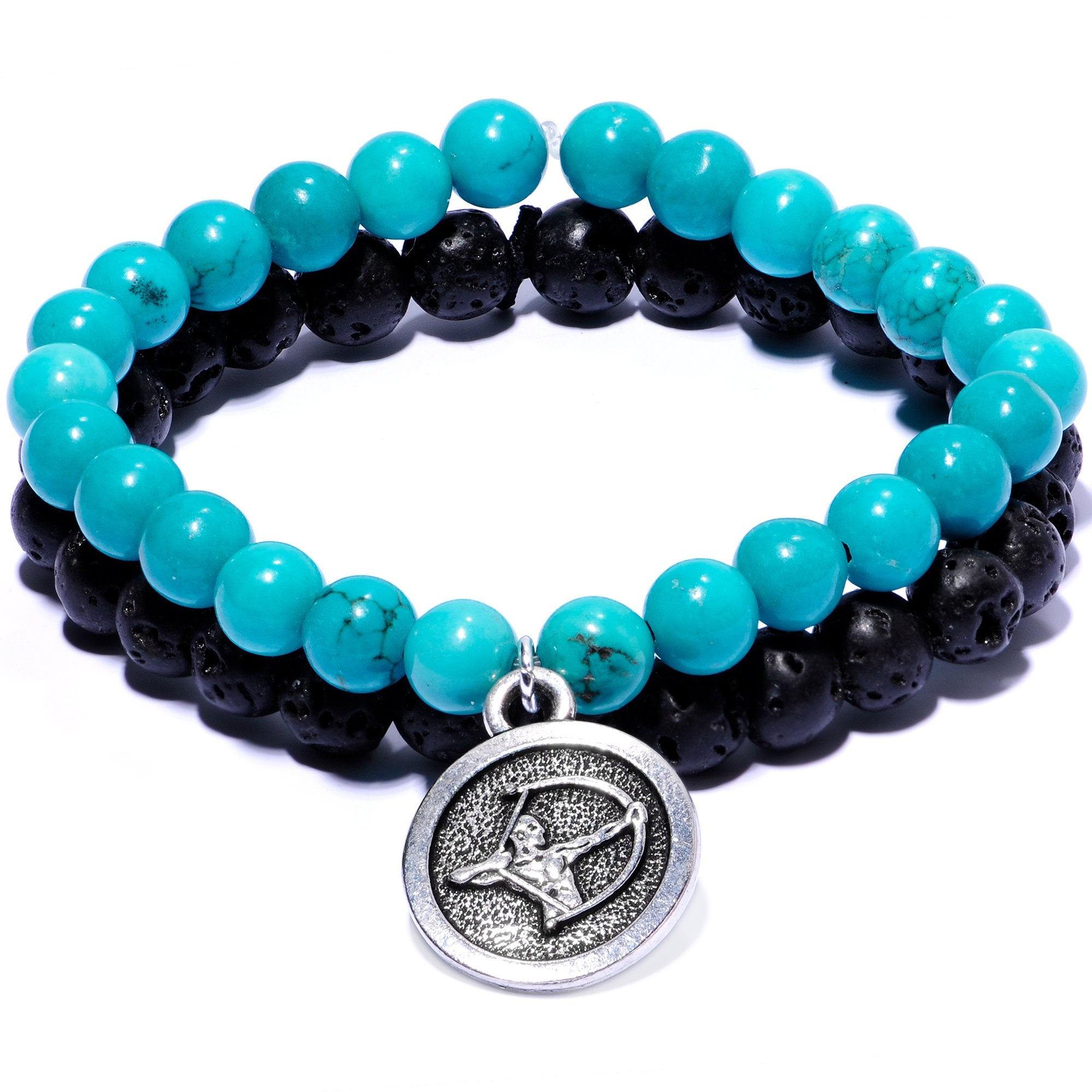 Handmade Lava Stone Turquoise Sagittarius Zodiac Bracelet Set of 2