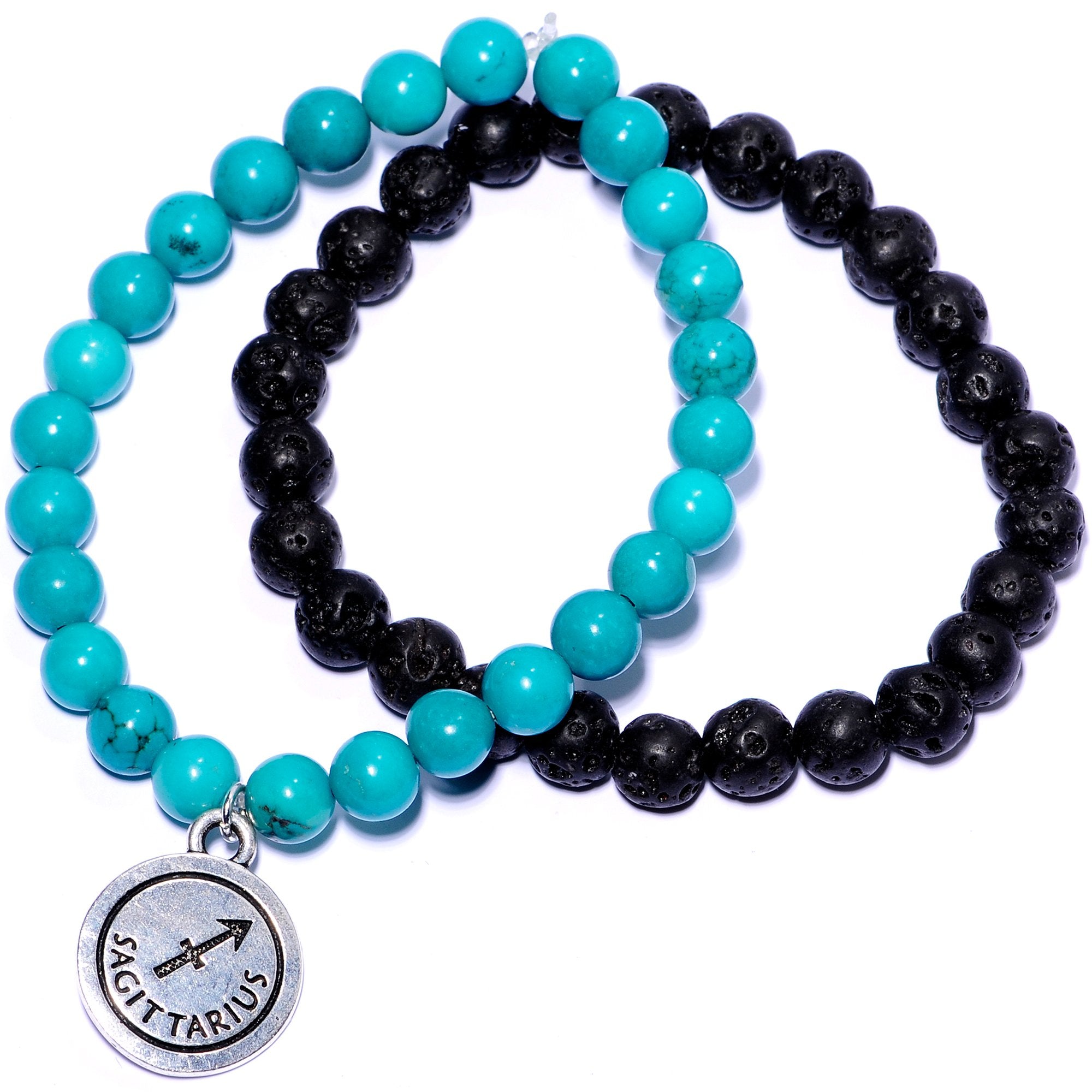 Handmade Lava Stone Turquoise Sagittarius Zodiac Bracelet Set of 2