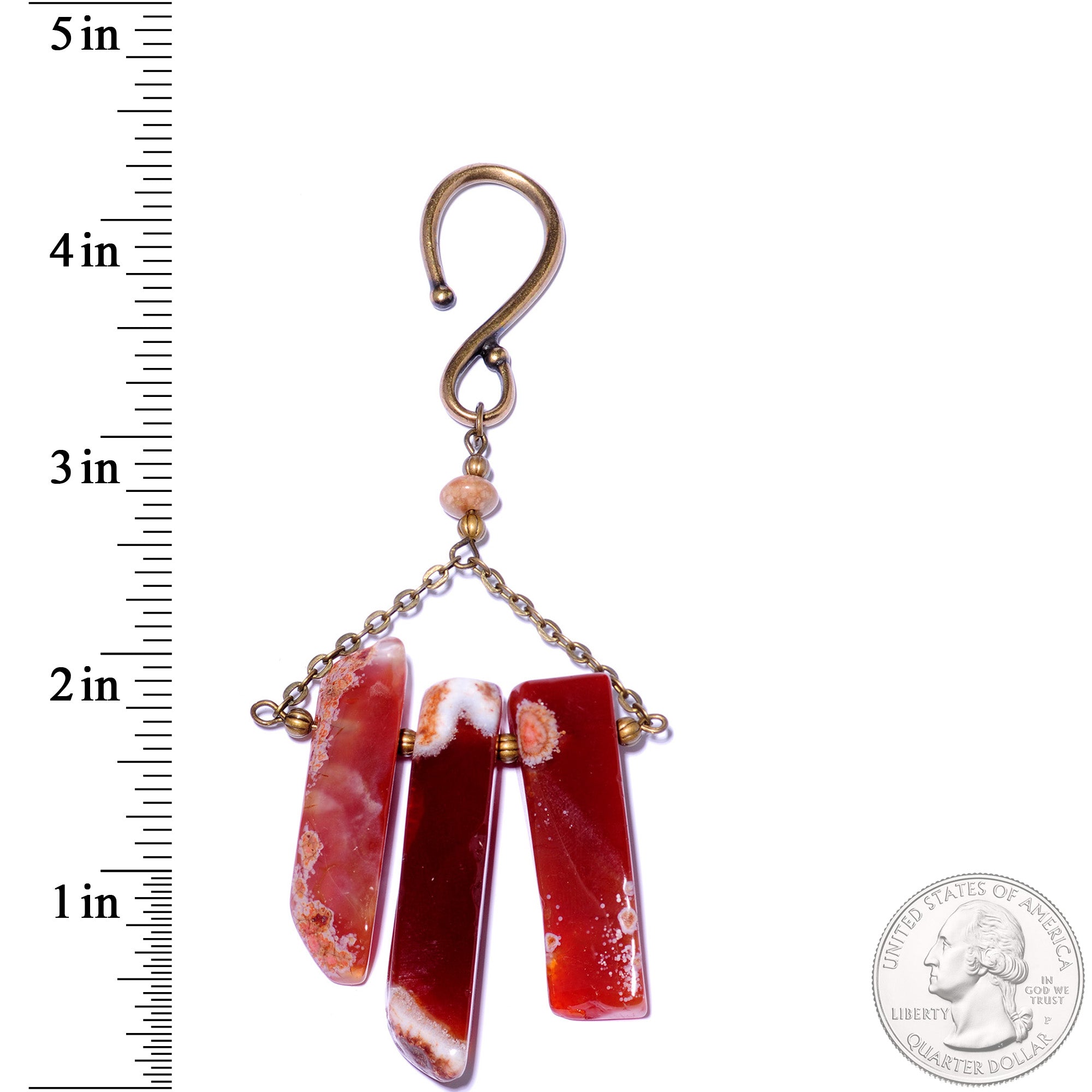 Handcrafted Brass Plated Autumn Red Carnelian Stone Ear Weights