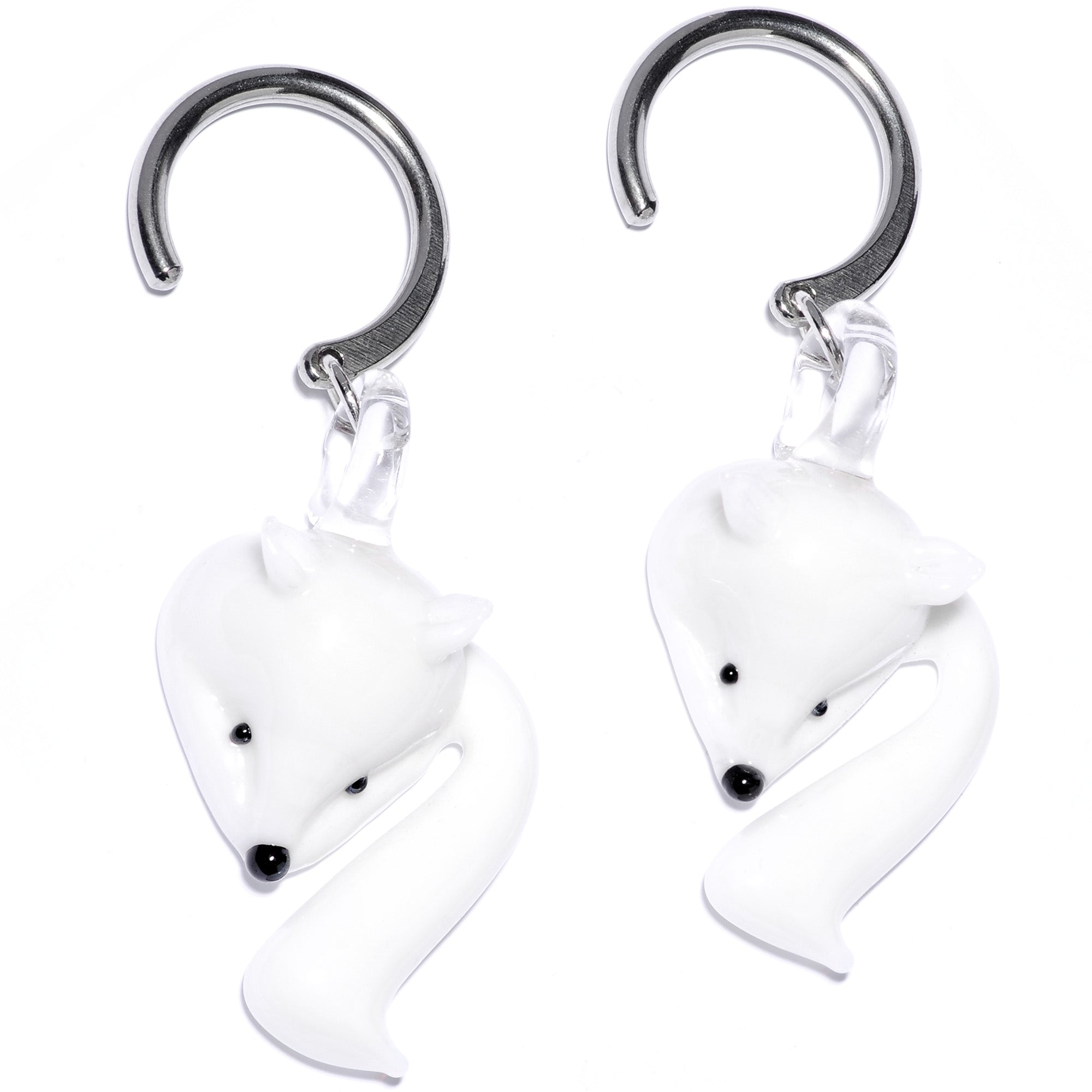 Handcrafted White Glass Arctic Fox Ear Weights