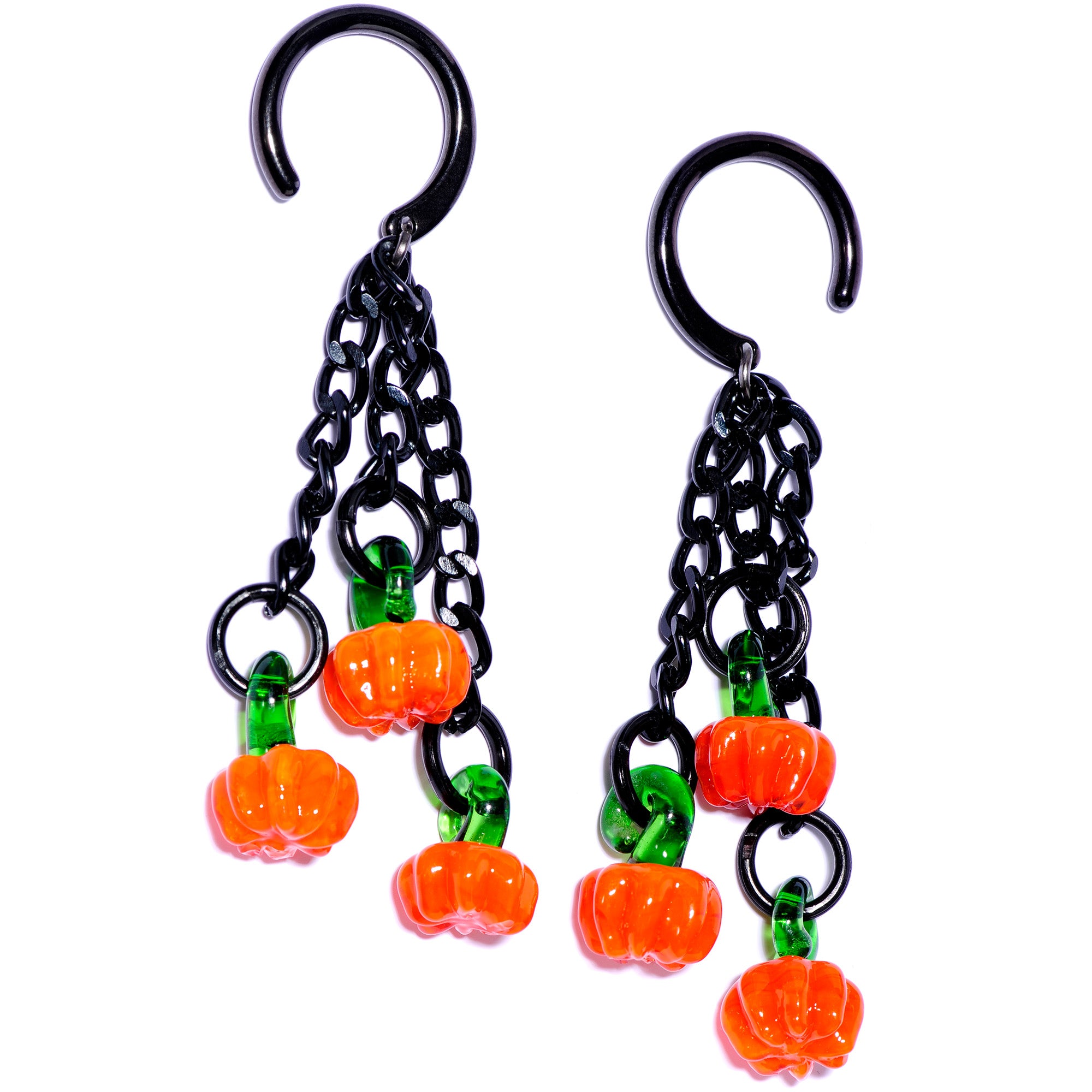 Handcrafted Halloween Pumpkin Patch Black Chain Ear Weights