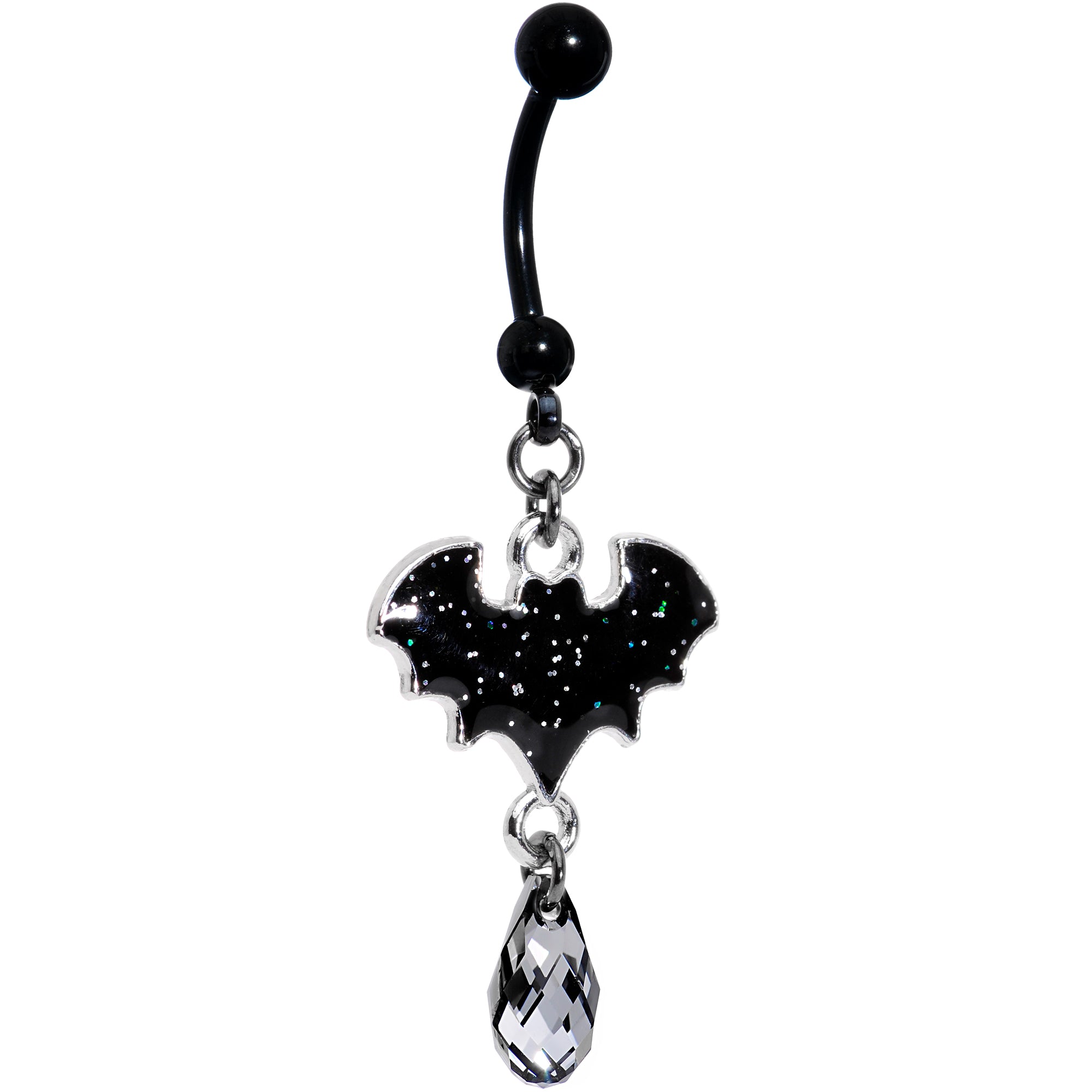 Handmade Black Bat Dangle Belly Ring Created with Crystals