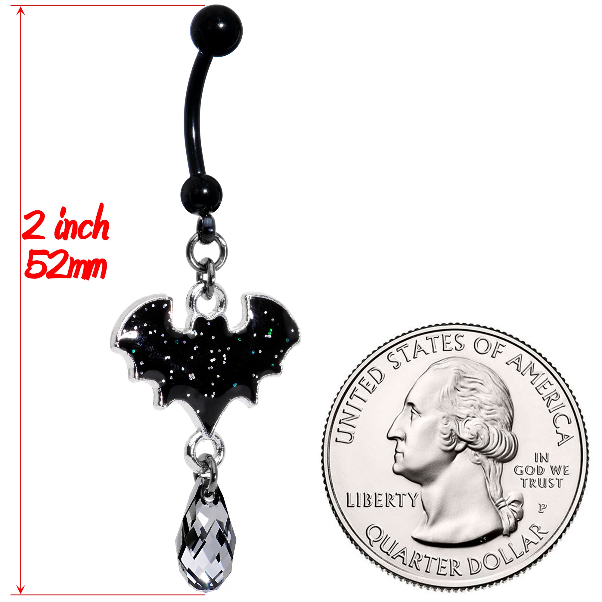 Handmade Black Bat Dangle Belly Ring Created with Crystals