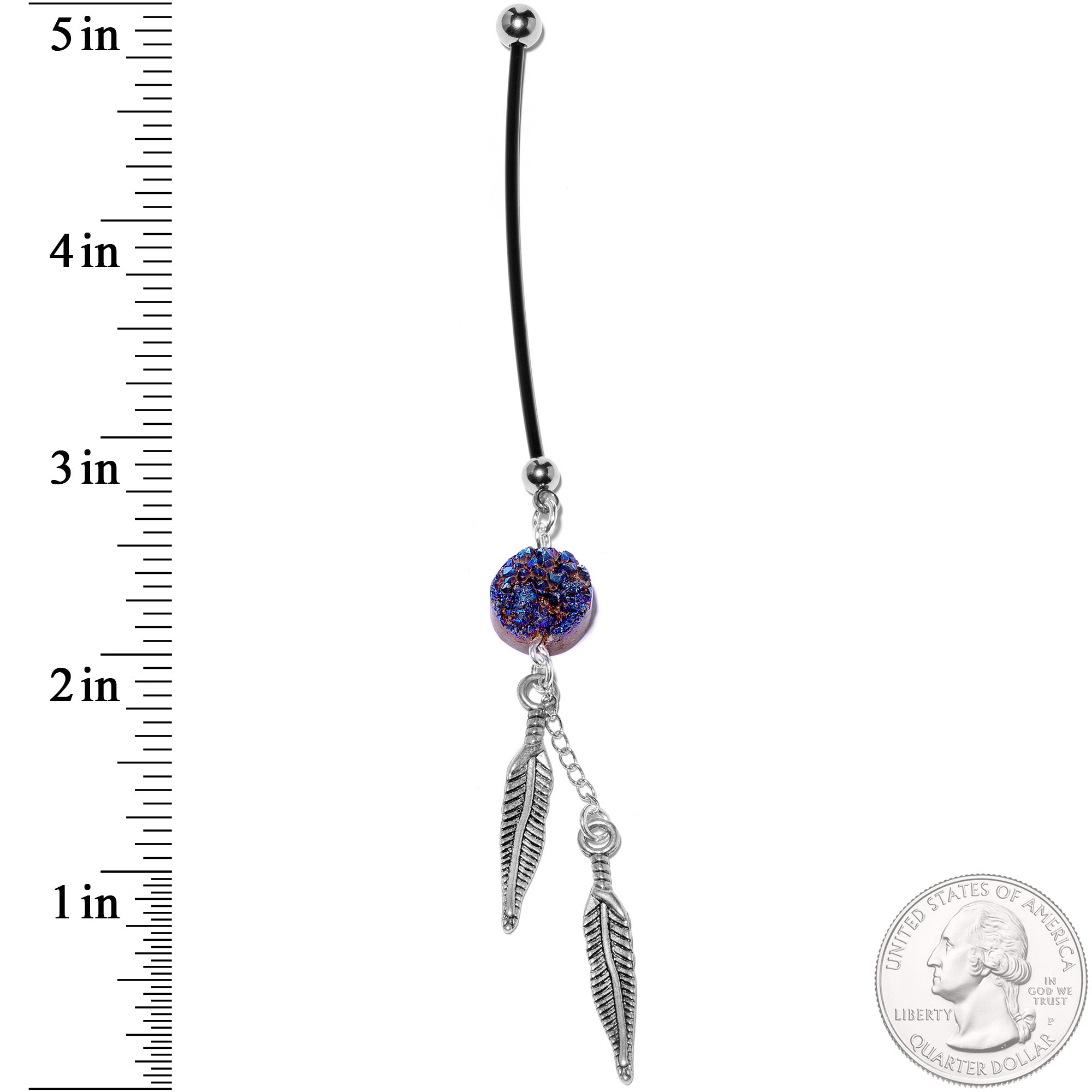 Handcrafted Blue Druzy Quartz Feathers Dangle Pregnancy Belly Ring