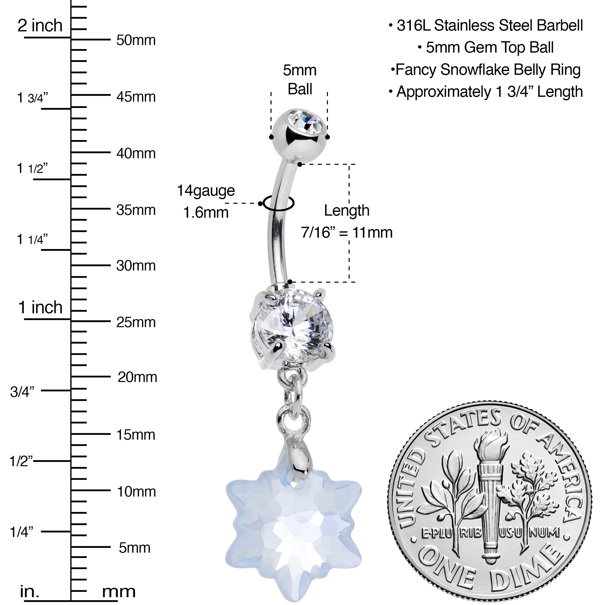 Limited Edition Snowflake Belly Ring Created with Crystals