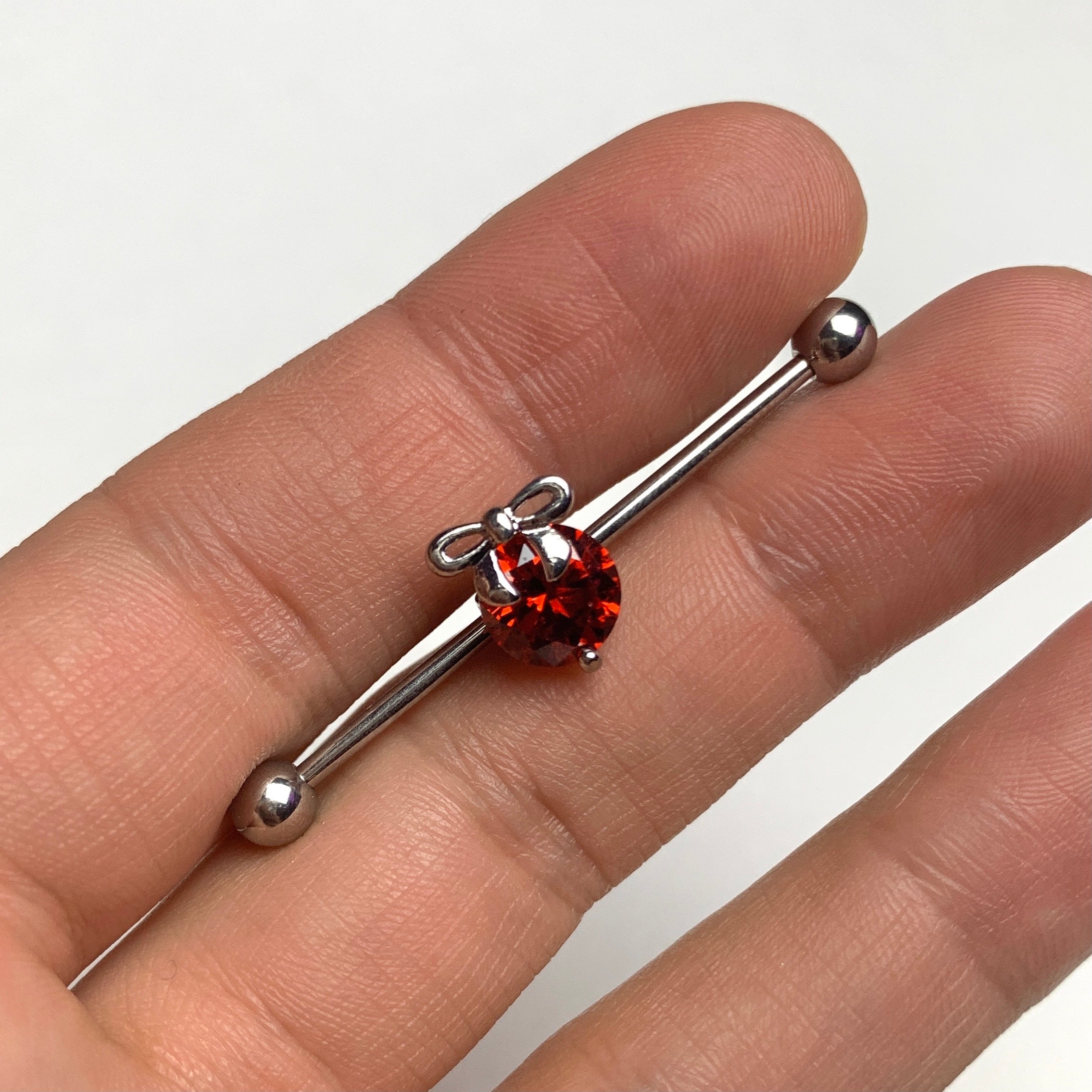 14 Gauge Red Gem Precious Holiday Ornament Industrial Barbell 38mm