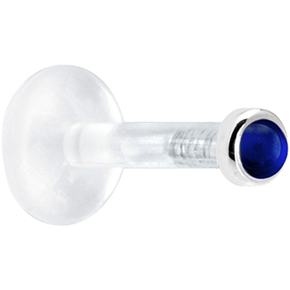 Solid 14KT White Gold 2mm Genuine Blue Sapphire Bioplast Push in Labret