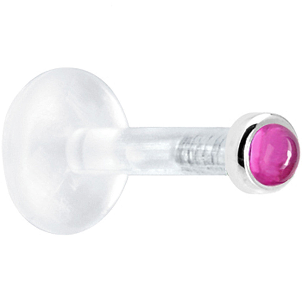 Solid 14KT White Gold 2mm Genuine Pink Tourmaline Bioplast Push in Labret