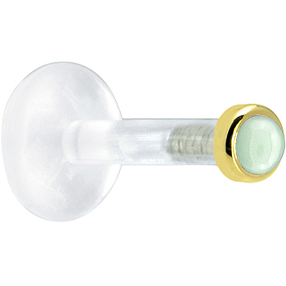 Solid 14KT Yellow Gold 2mm Genuine Aventurine Quartz Bioplast Push in Labret