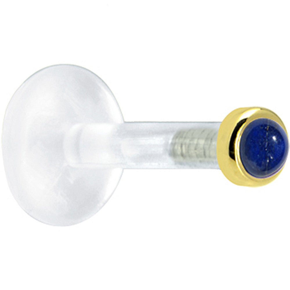 Solid 14KT Yellow Gold 2mm Genuine Blue Lapis Lazuli Bioplast Push in Labret