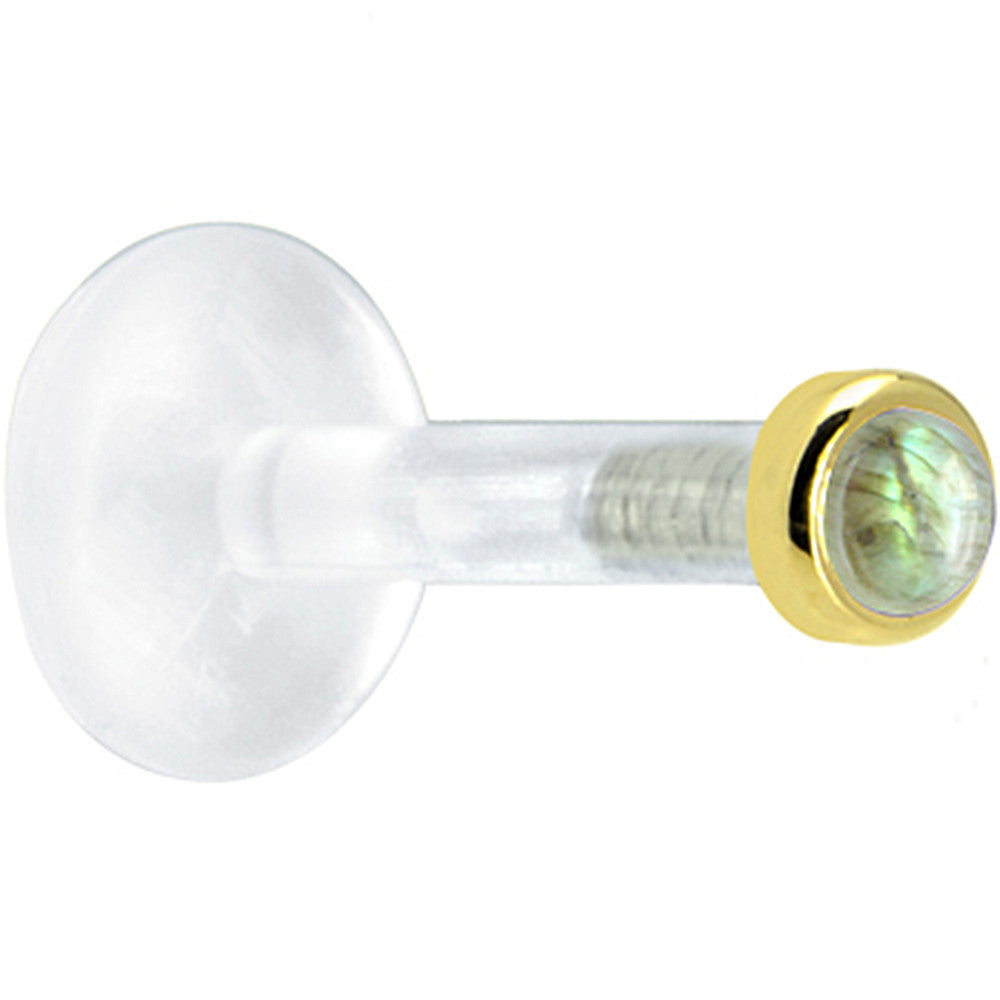 Solid 14KT Yellow Gold 2mm Genuine Labradorite Bioplast Push in Labret