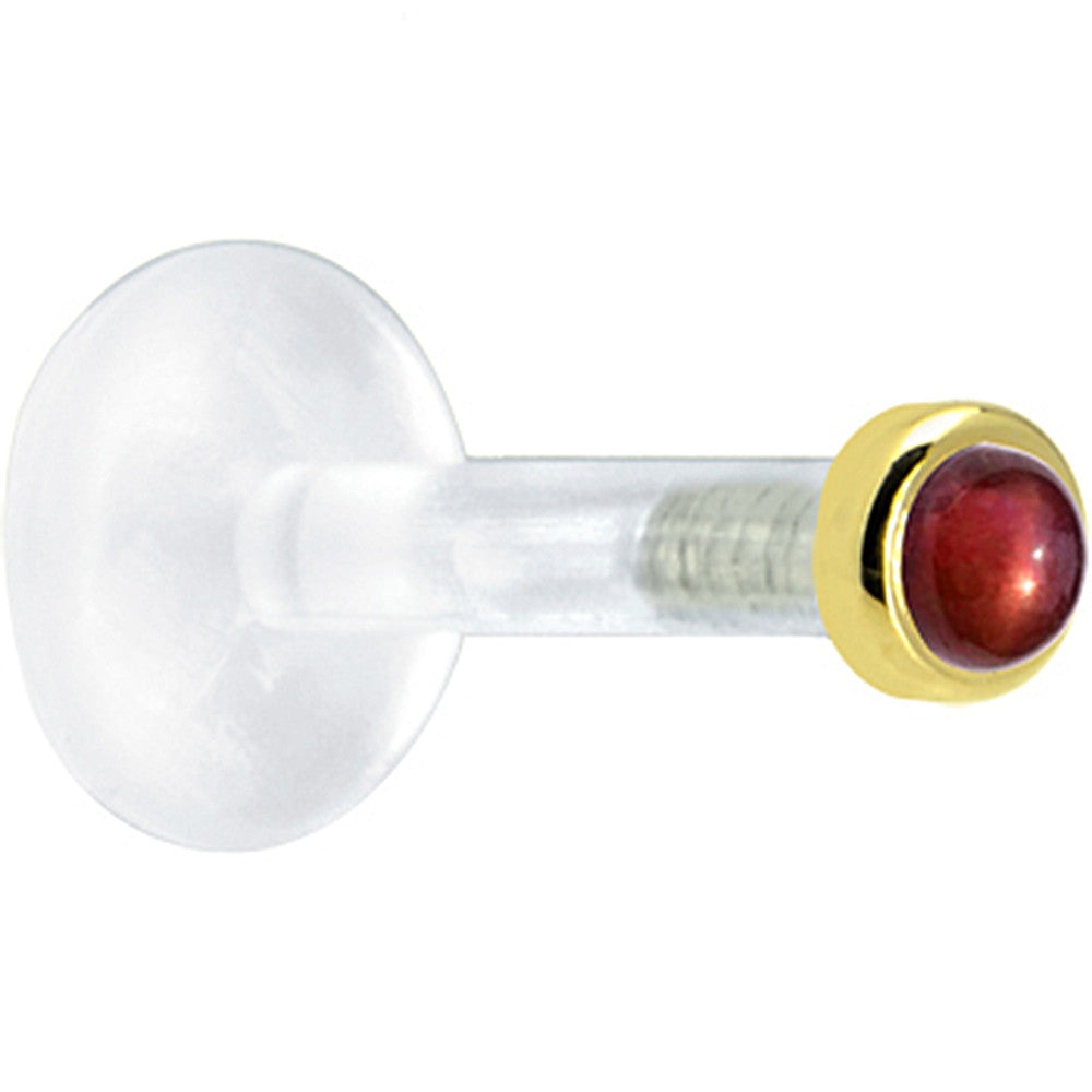 Solid 14KT Yellow Gold 2mm Genuine Red Garnet Bioplast Push in Labret