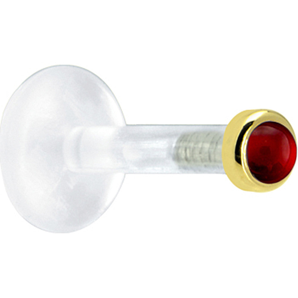 Solid 14KT Yellow Gold 2mm Genuine Ruby Bioplast Push in Labret