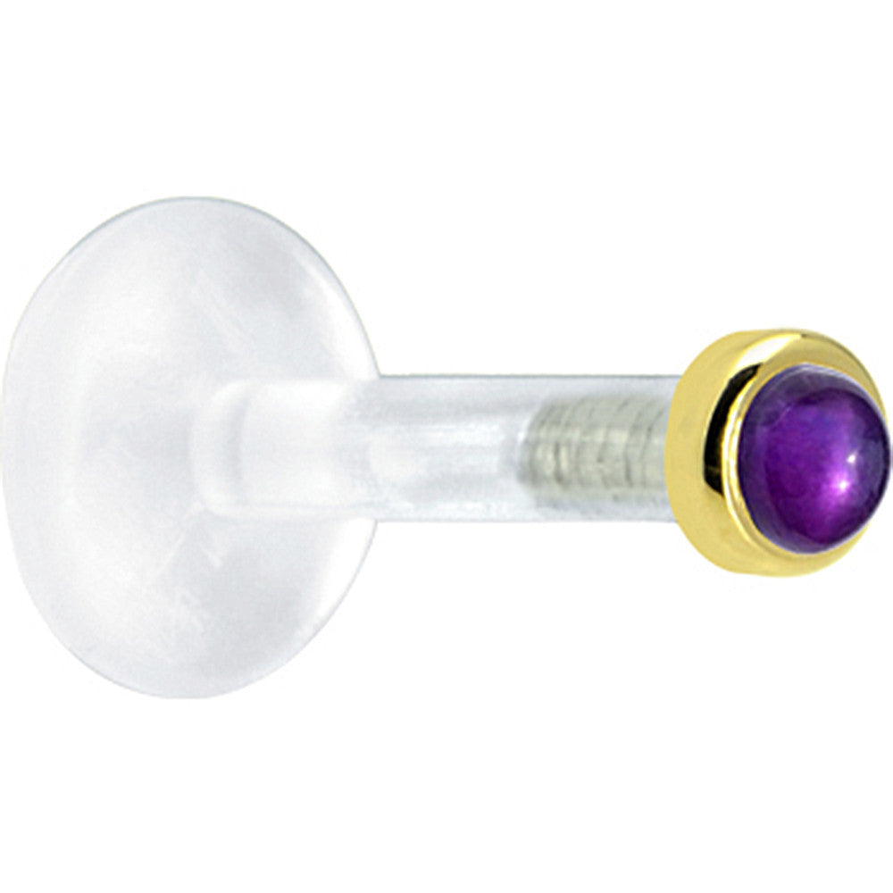 Solid 14KT Yellow Gold 2mm Genuine Amethyst Bioplast Push in Monroe