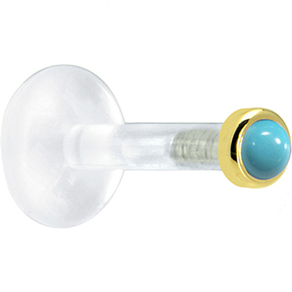 Solid 14KT Yellow Gold 2mm Genuine Turquoise Bioplast Push in Monroe