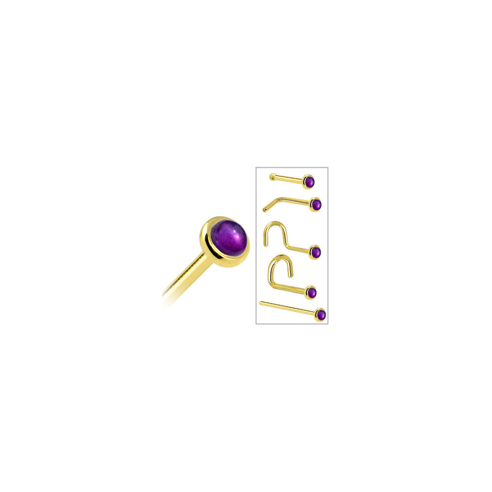 Solid 14KT Yellow Gold February 2mm Genuine Amethyst Nose Ring Nose Screw 18 Gauge