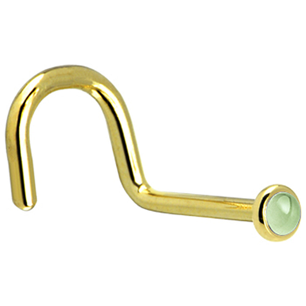 Solid 14KT Yellow Gold (August) 2mm Genuine Peridot Nose Ring