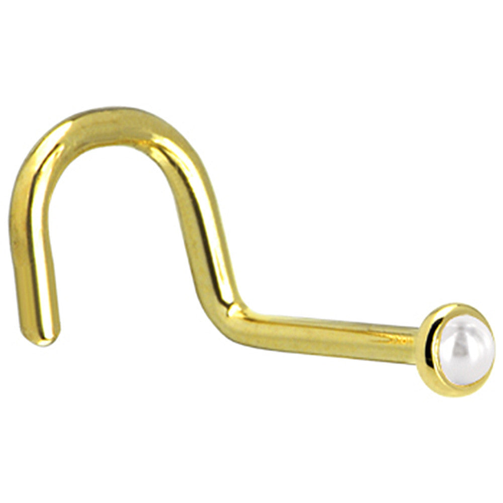 Solid 14KT Yellow Gold June 2mm Cultured Pearl Nose Ring 20 Gauge Nose Screw