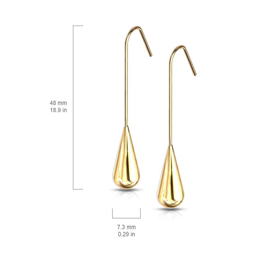 Elongated Teardrop Dangle Stainless Steel Hook Earrings