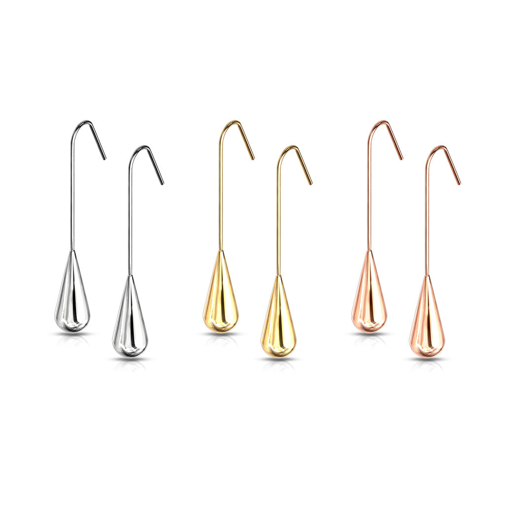 Elongated Teardrop Dangle Stainless Steel Hook Earrings