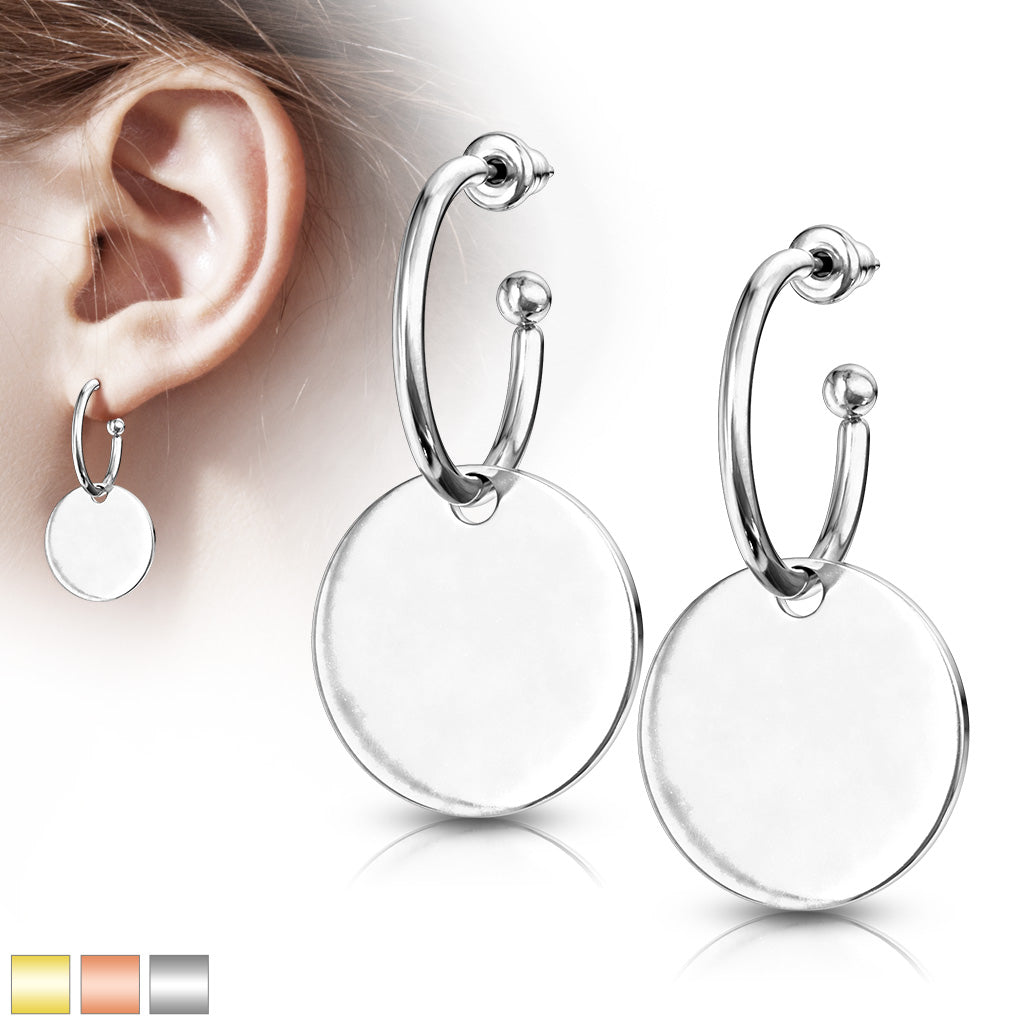 Circular Dangle Stainless Steel Stud Hoop Earrings