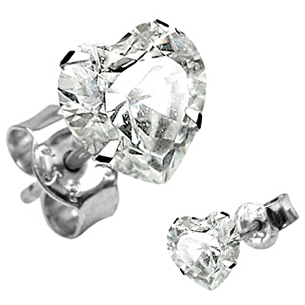 925 Sterling Silver Clear CZ Heart Stud Earrings