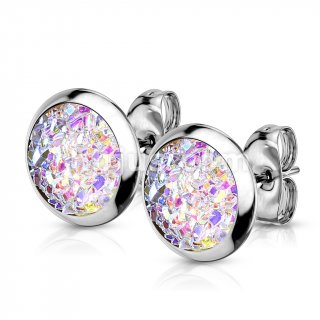 8mm Aurora Synthetic Druzy Stone 316L Stainless Steel Stud Earrings