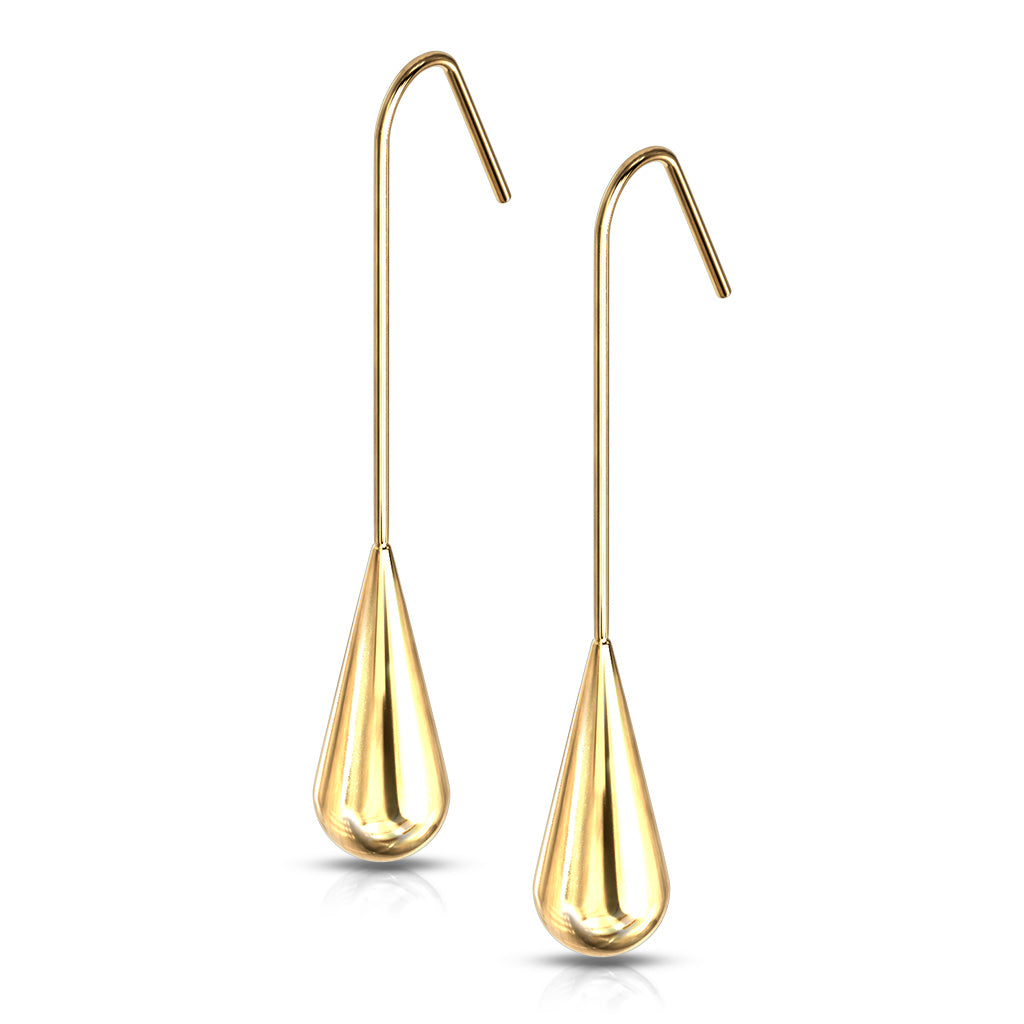 Elongated Teardrop Dangle Stainless Steel Hook Earrings