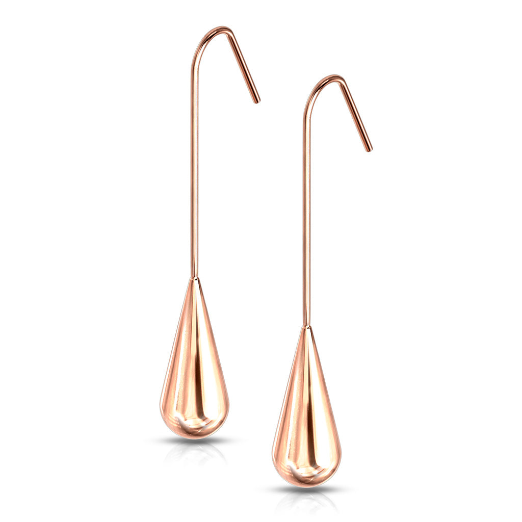 Elongated Teardrop Dangle Stainless Steel Hook Earrings