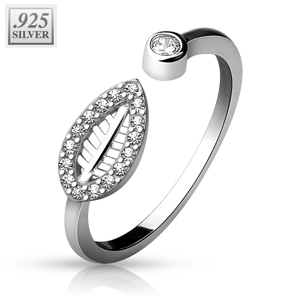 925 Sterling Silver CZ Leaf Tropics Toe Ring