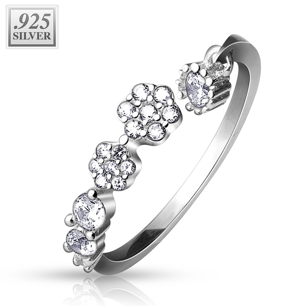 925 Sterling Silver CZ Flower Impressions Dangle Toe Ring