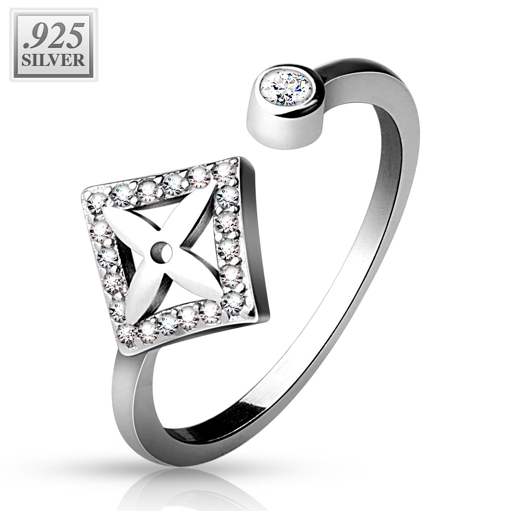 925 Sterling Silver CZ Frame Flower Toe Ring