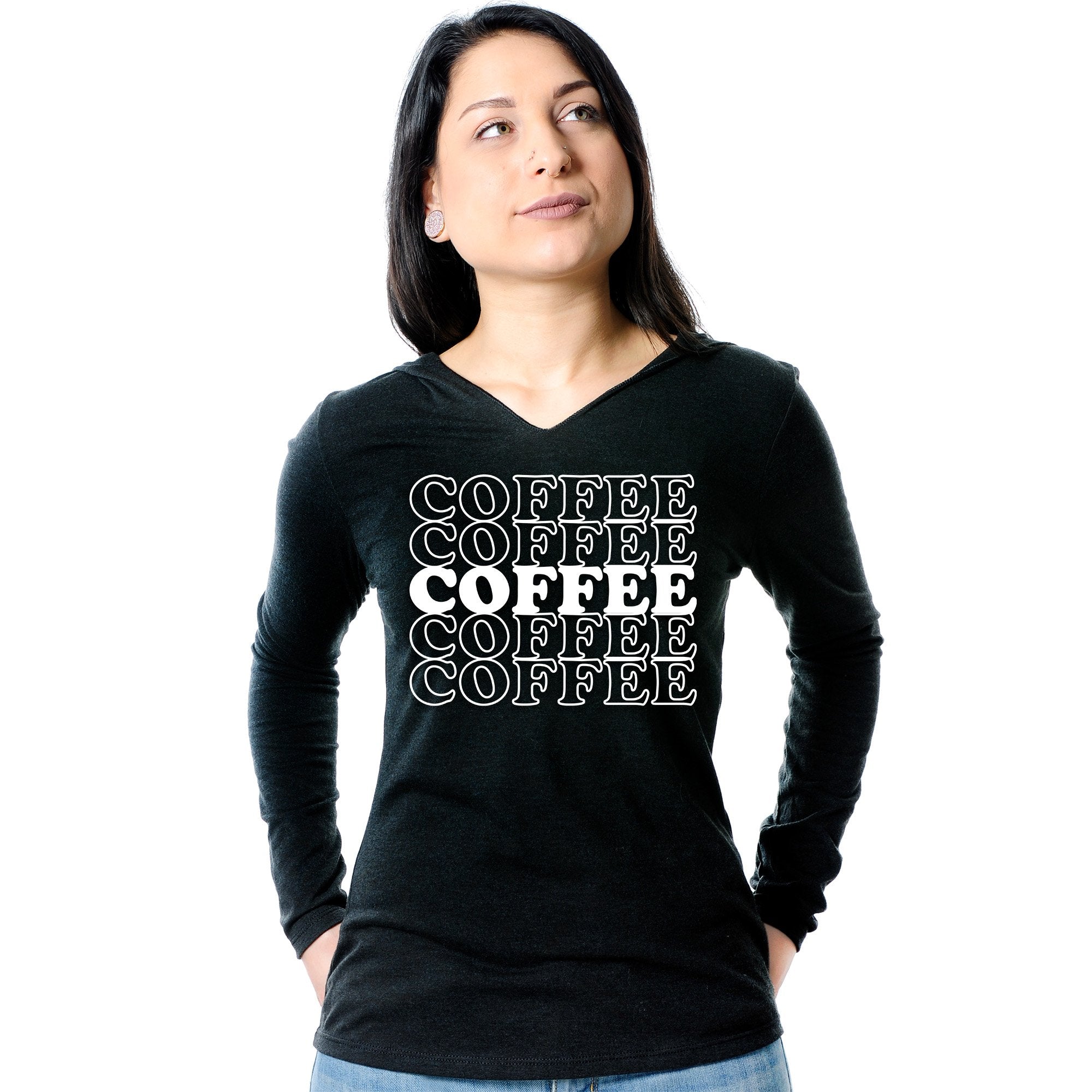 Coffee Coffee Coffee Coffee Coffee Black Long Sleeve Hoodie