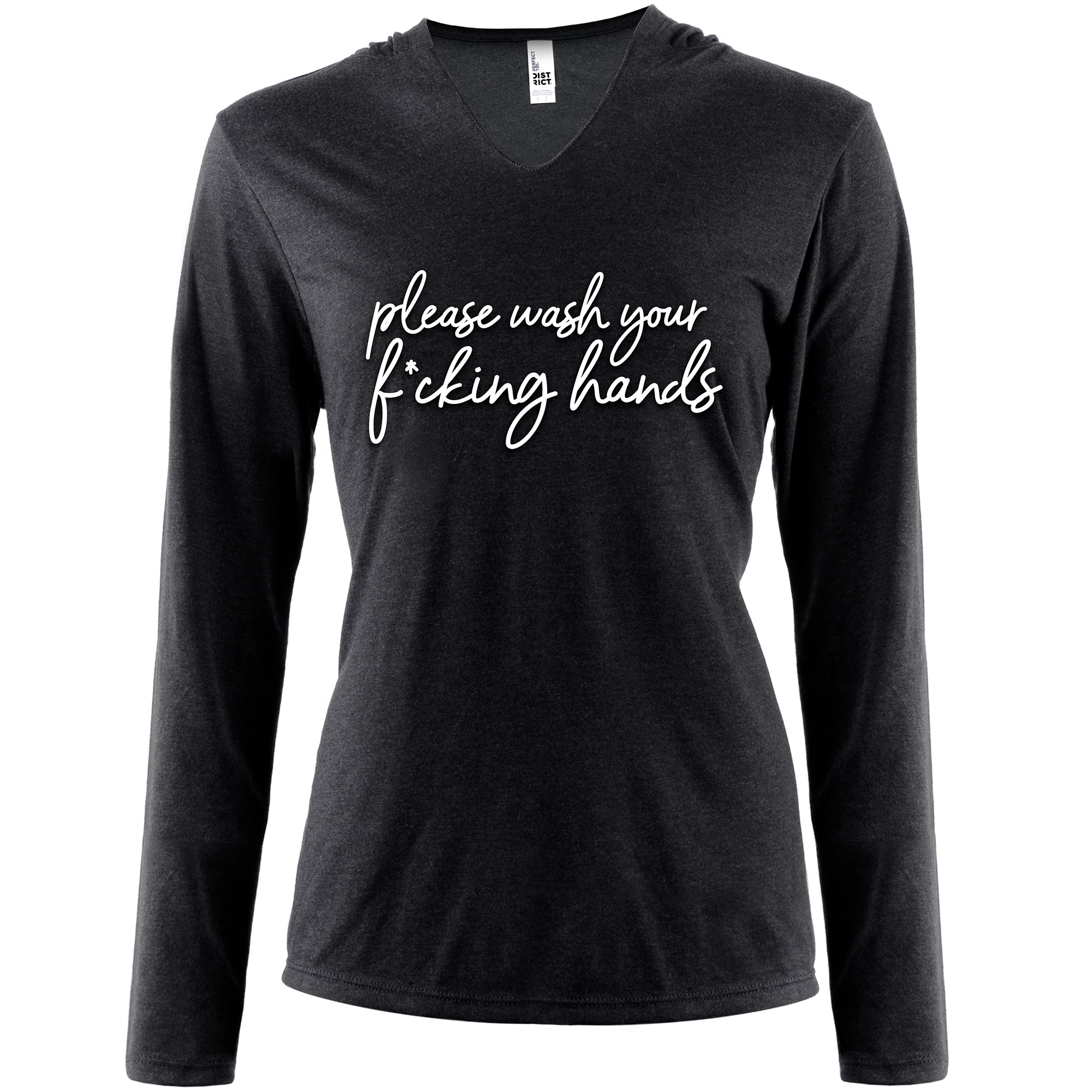 Cursive Please Wash Your F*cking Hands Tapered Long Sleeve Hoodie