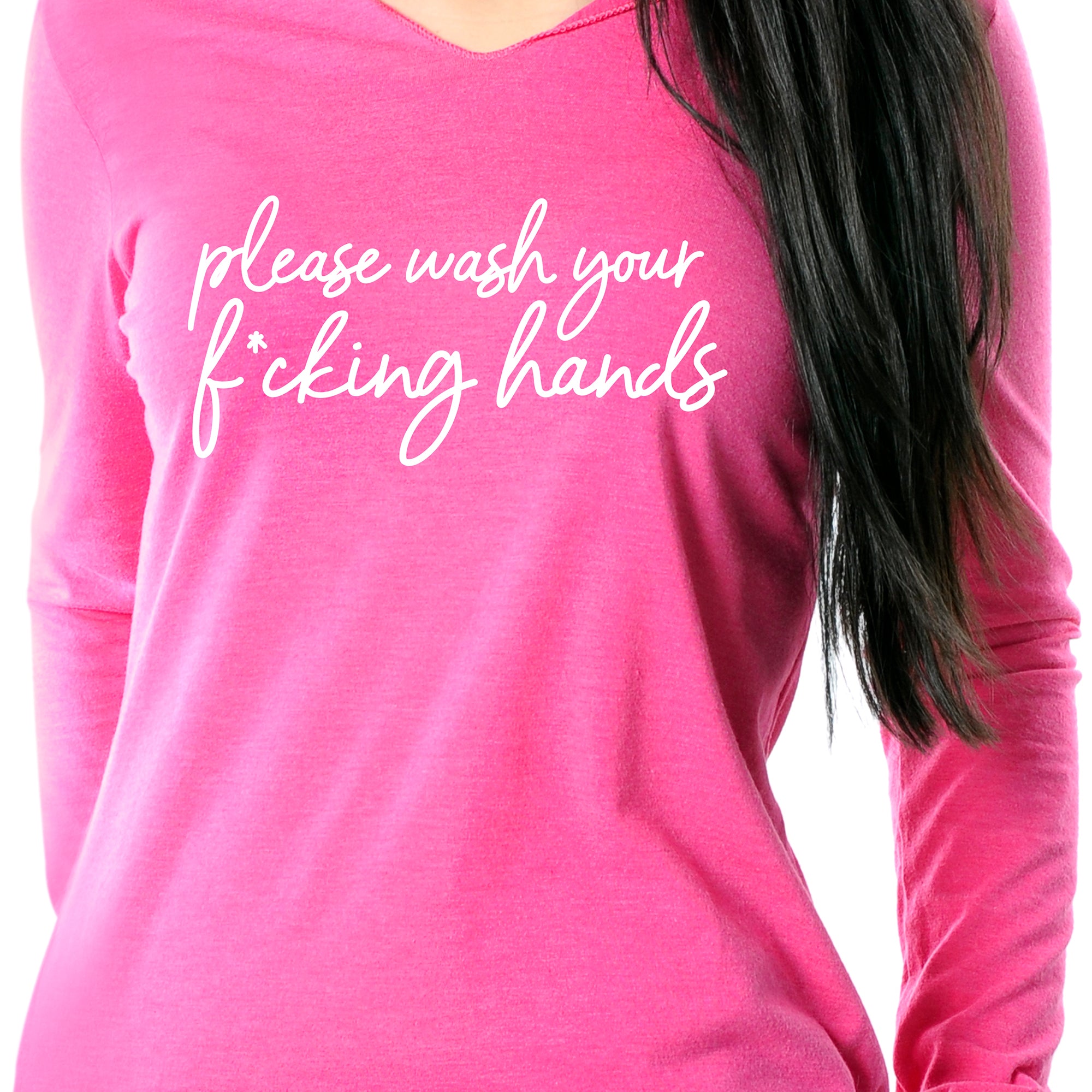 Cursive Please Wash Your F*cking Hands Tapered Long Sleeve Hoodie