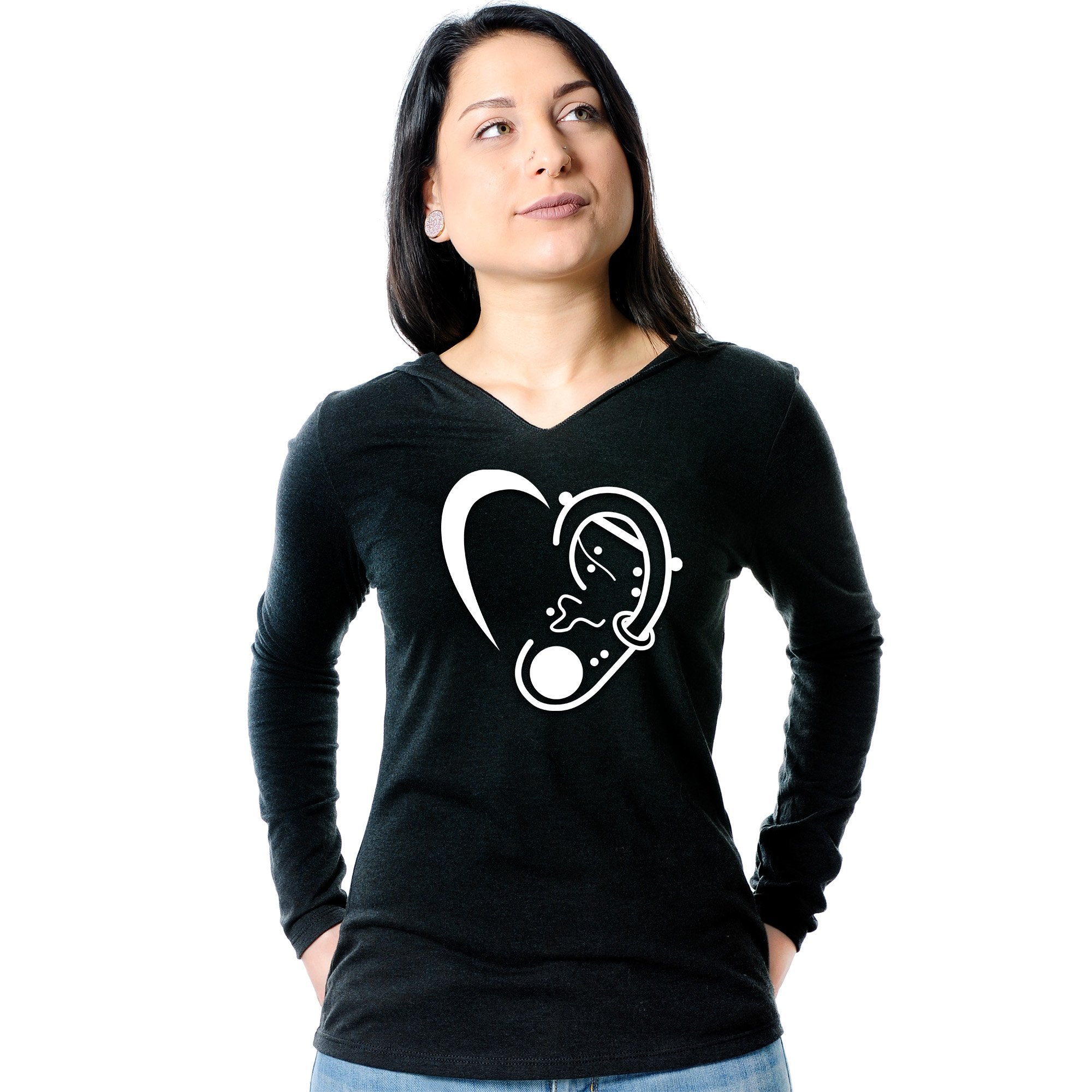 Modified Ear Heart Tapered Long Sleeve Hoodie