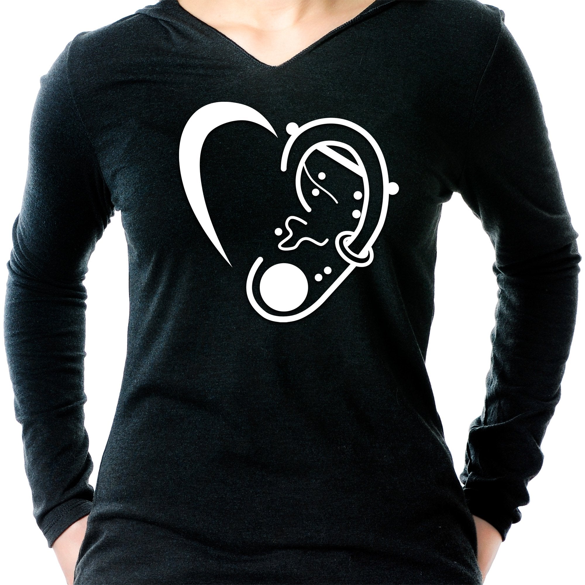 Modified Ear Heart Tapered Long Sleeve Hoodie