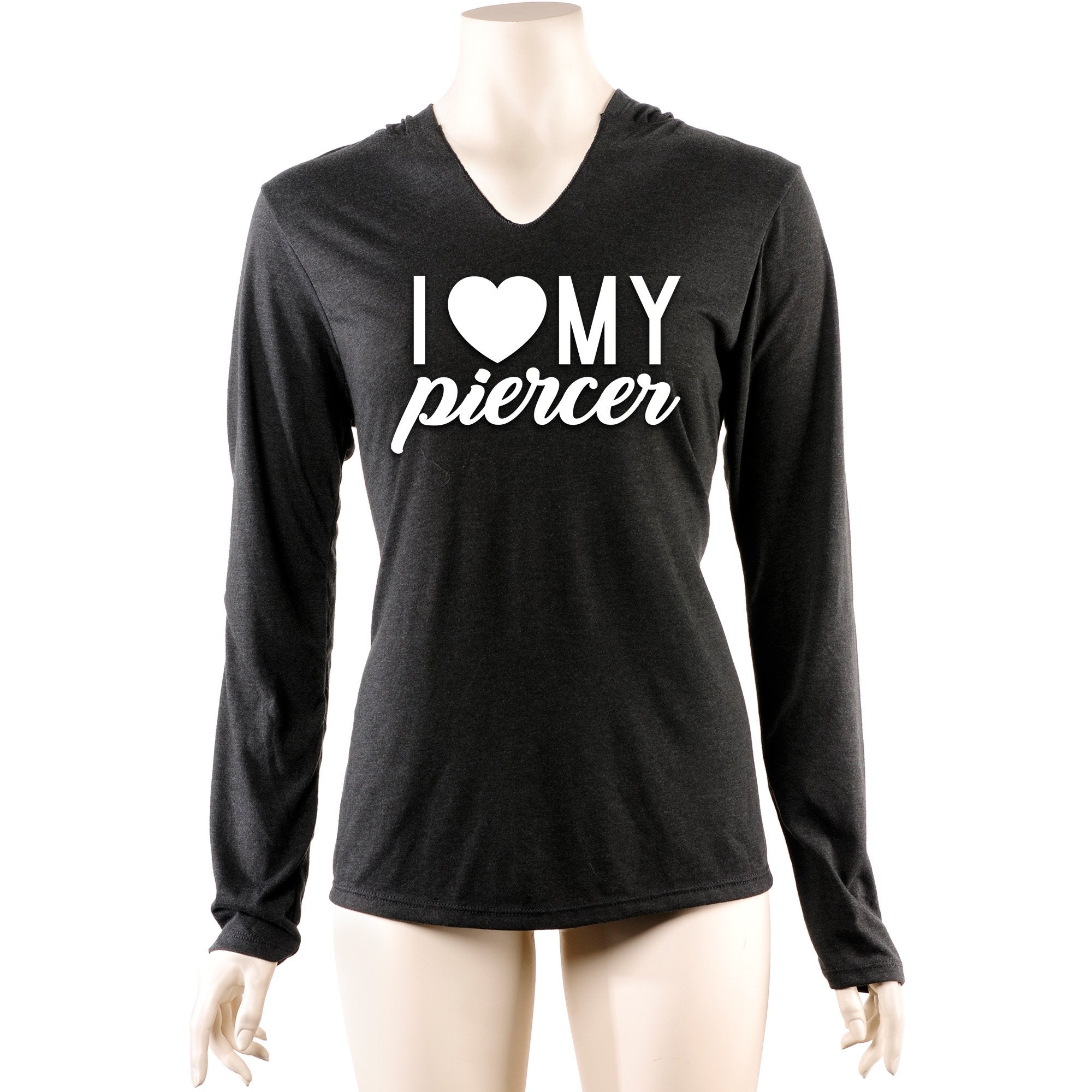 I Heart My Piercer Black Tapered Long Sleeve Hoodie