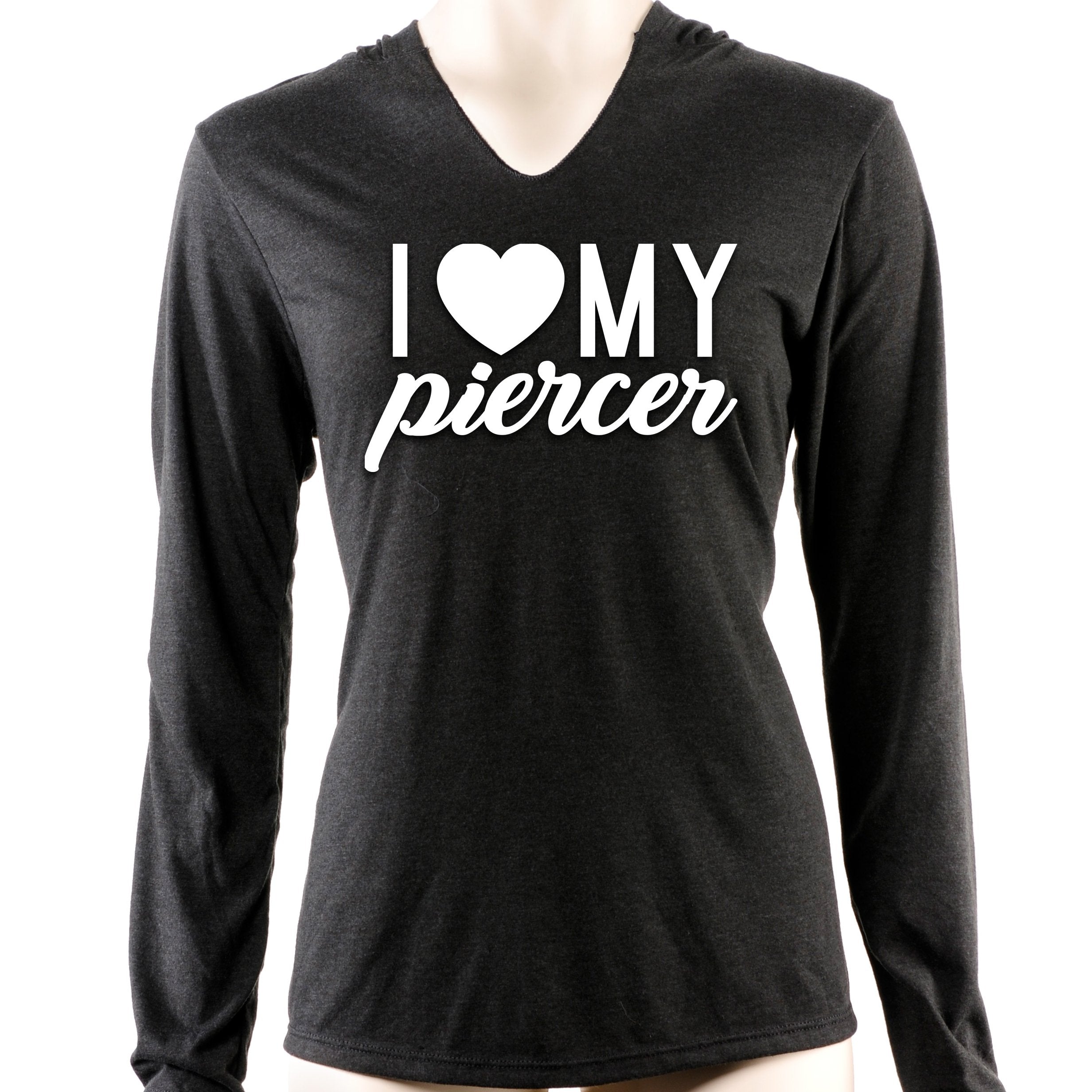 I Heart My Piercer Black Tapered Long Sleeve Hoodie