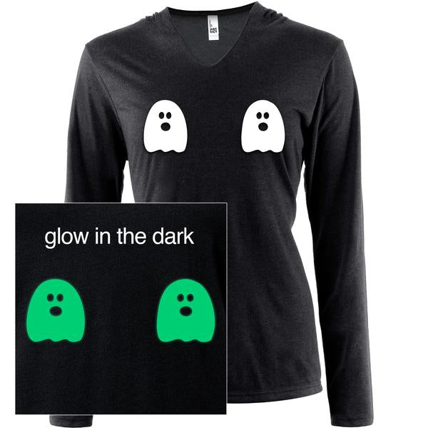 Halloween Glow in the Dark Ghost Boobies Tee Tapered Long Sleeve Hoodie