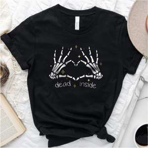 Dead Inside Heart Skeleton Hands Black Tee Shirt