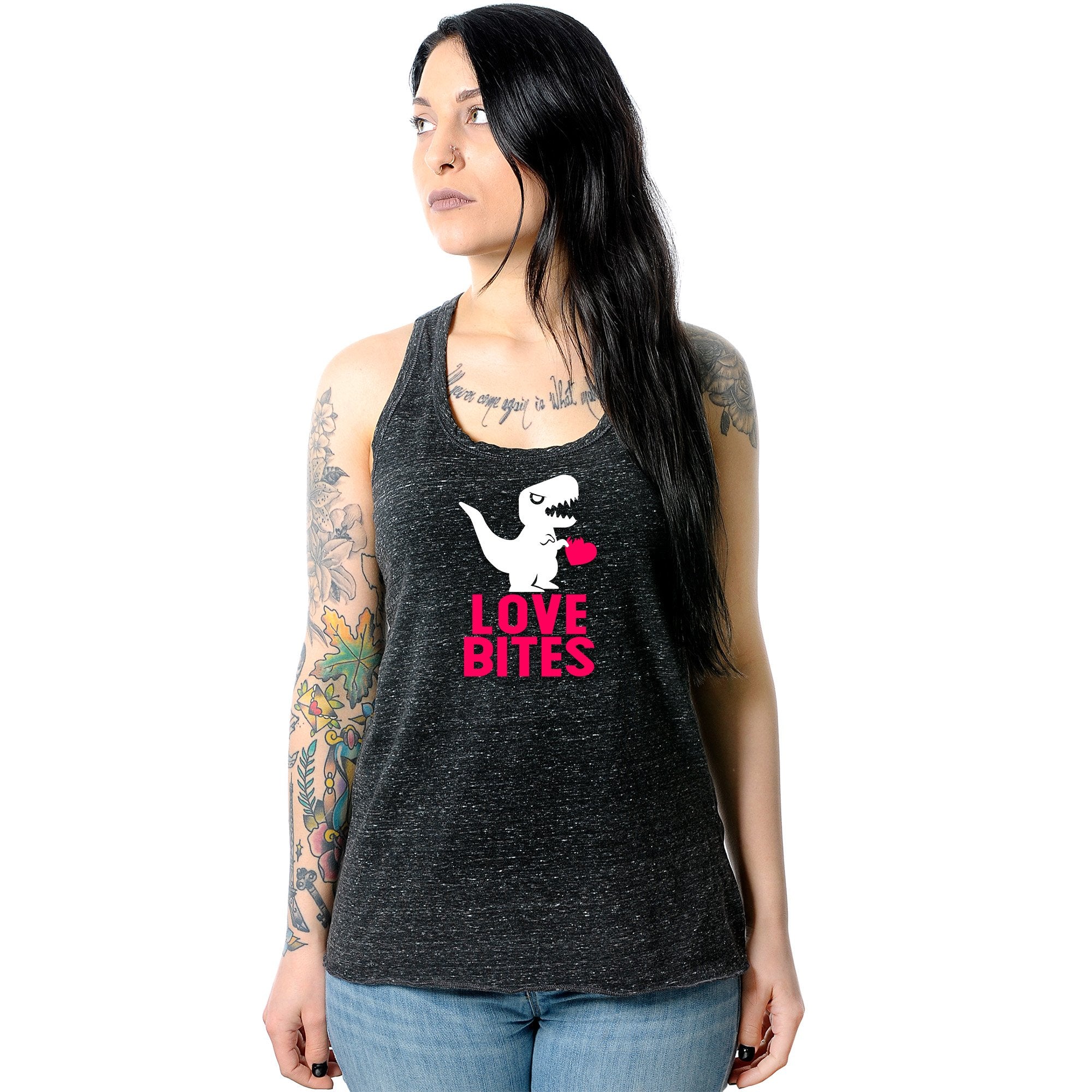 Love Bites Black Gray Cosmic Twist Back Tank Top