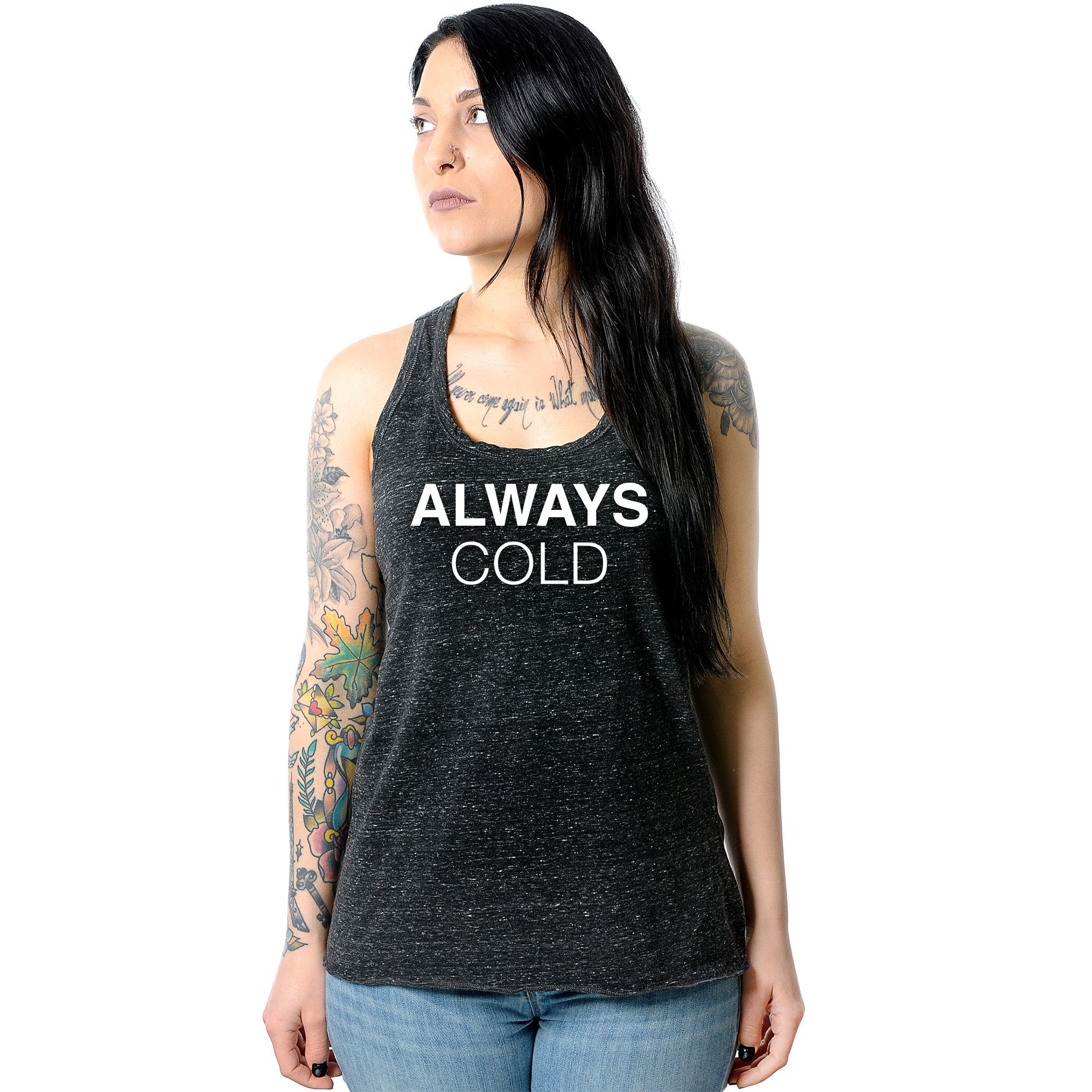 Always Cold Black Gray Cosmic Twist Back Tank Top