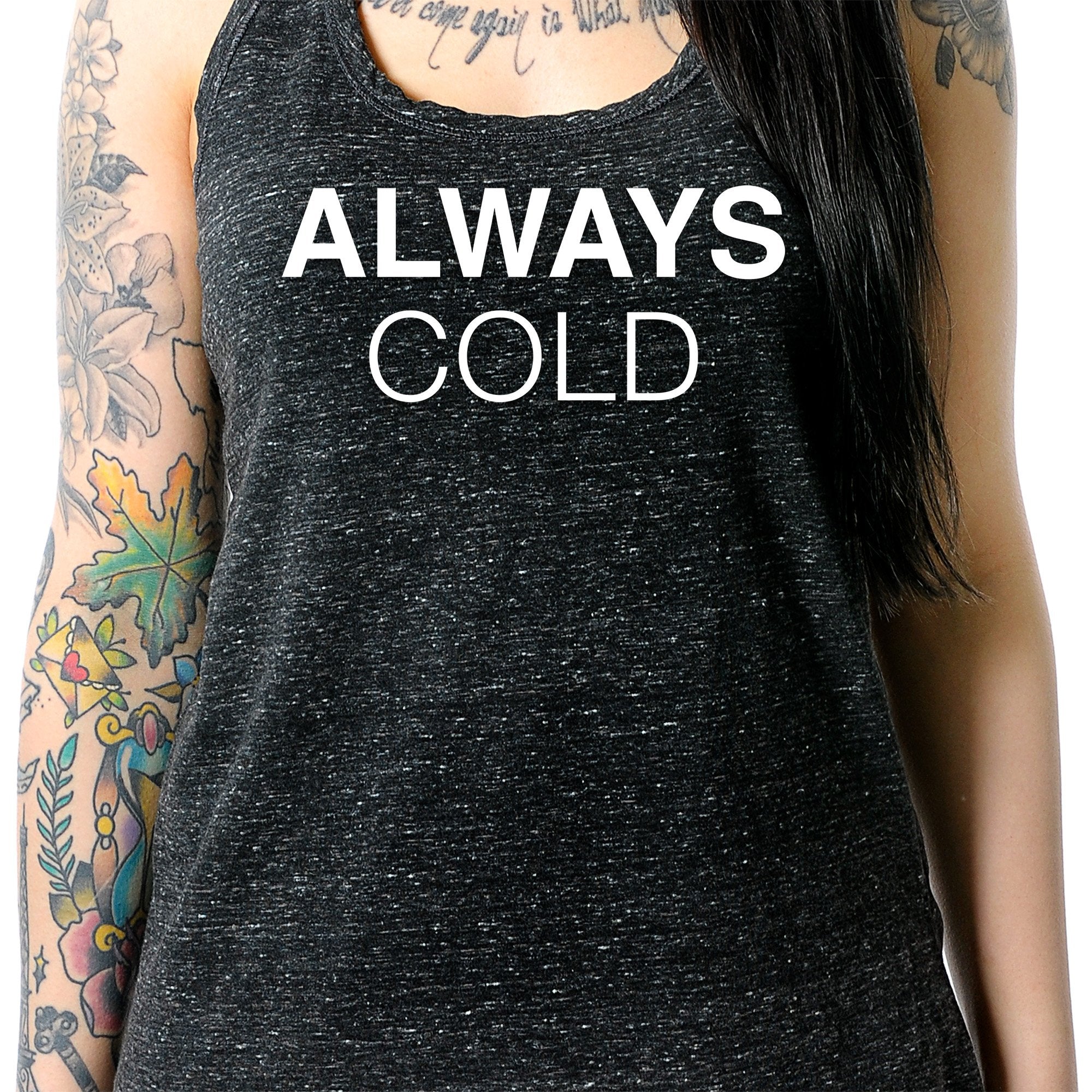 Always Cold Black Gray Cosmic Twist Back Tank Top