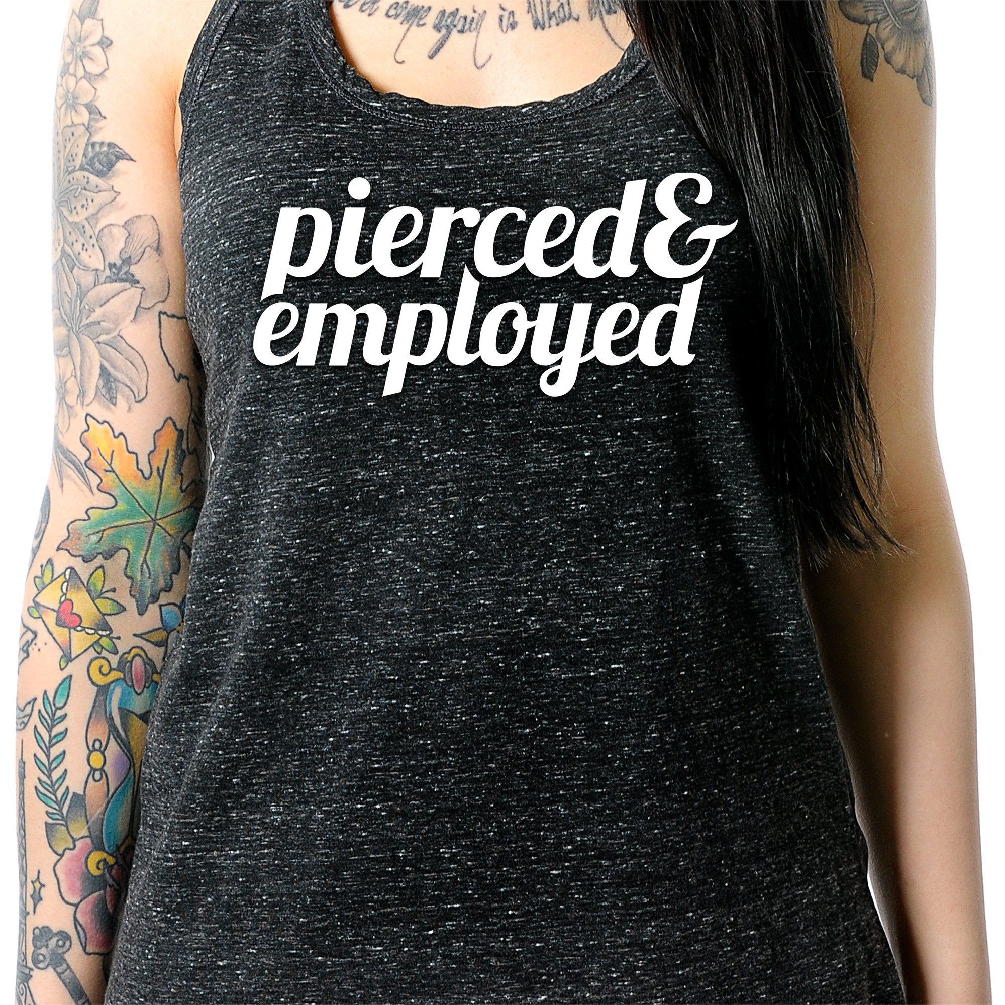 Pierced & Employed Black Gray Cosmic Twist Back Tank Top