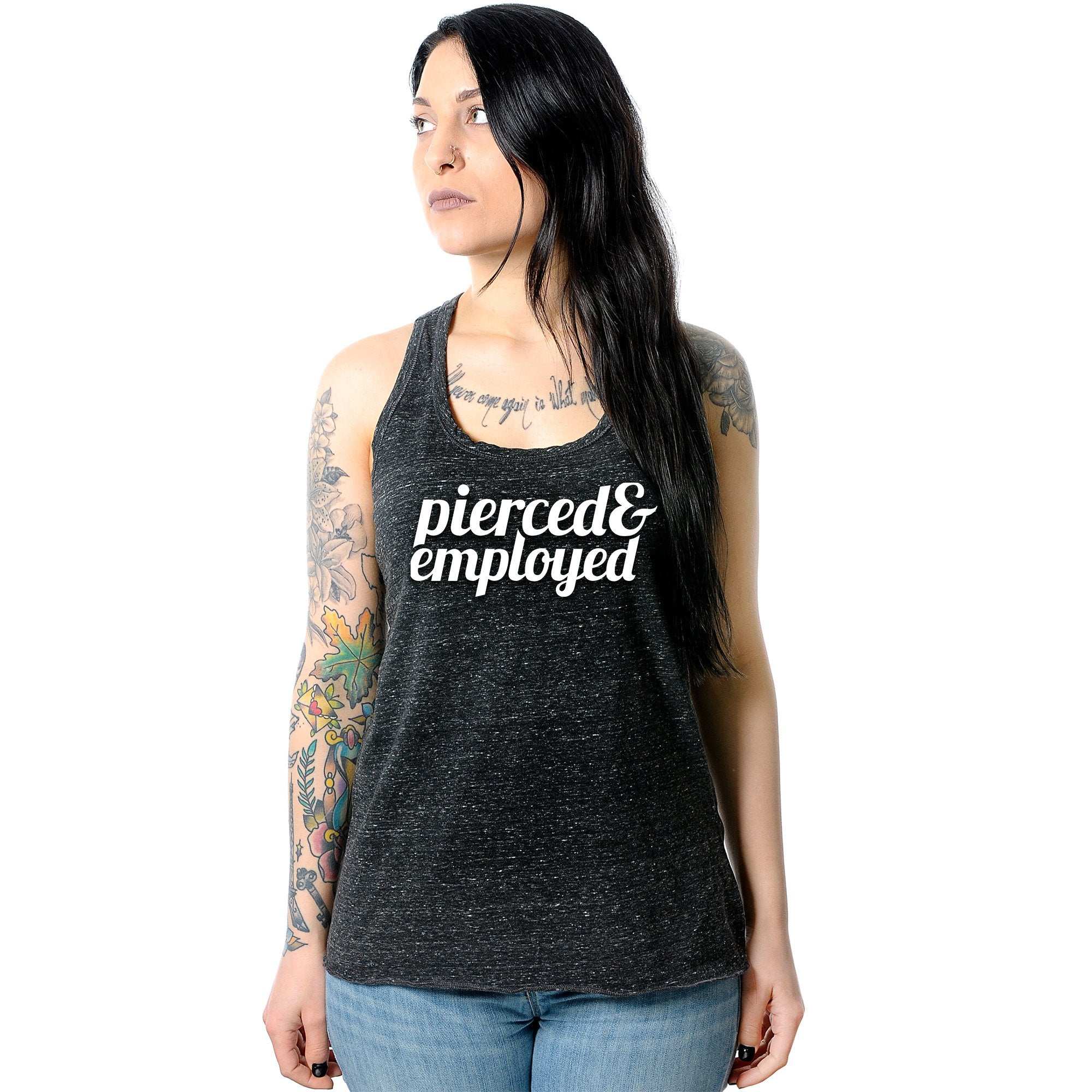 Pierced & Employed Black Gray Cosmic Twist Back Tank Top